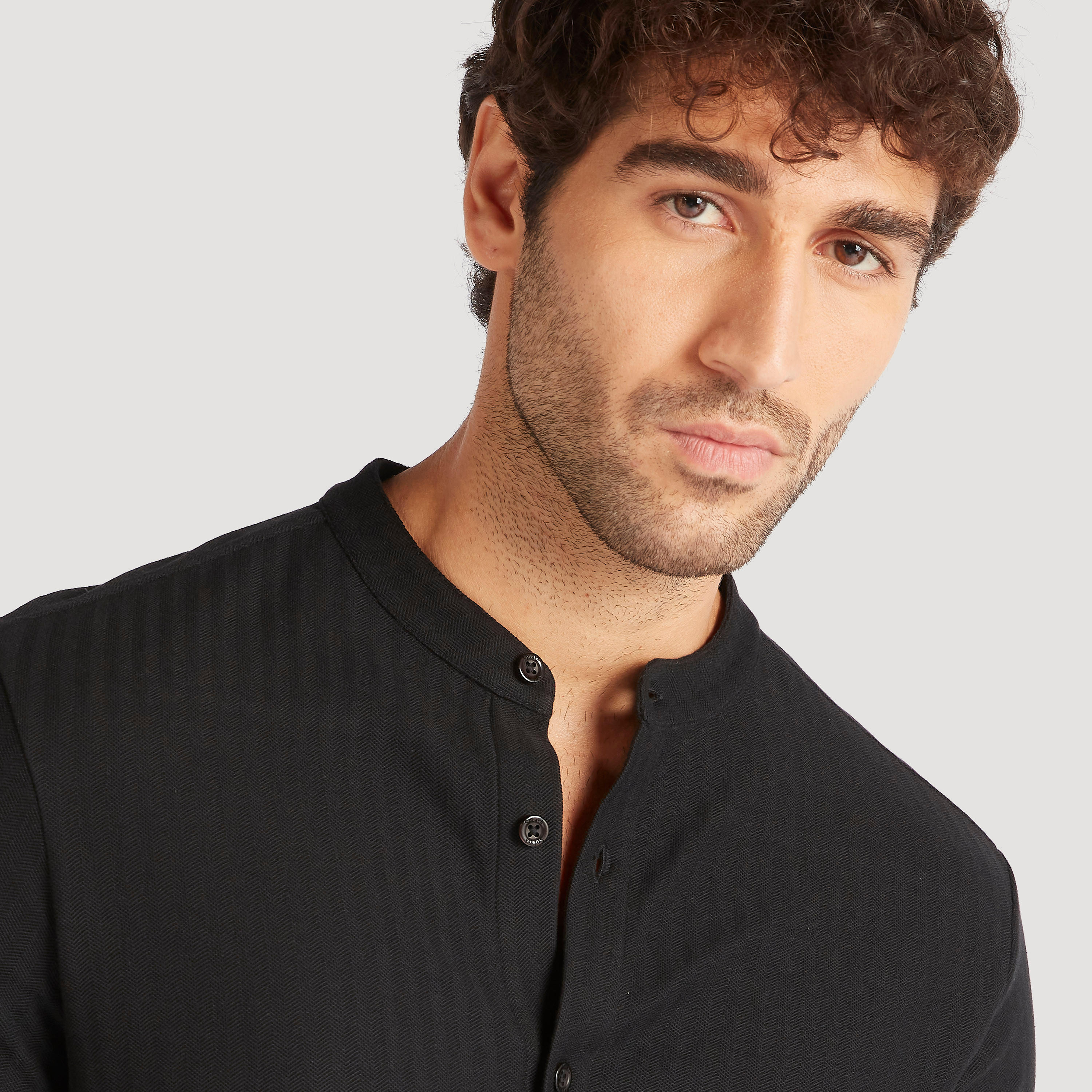 Slim Fit Textured Shirt with Mandarin Collar-men-clothing-shirts-image-3