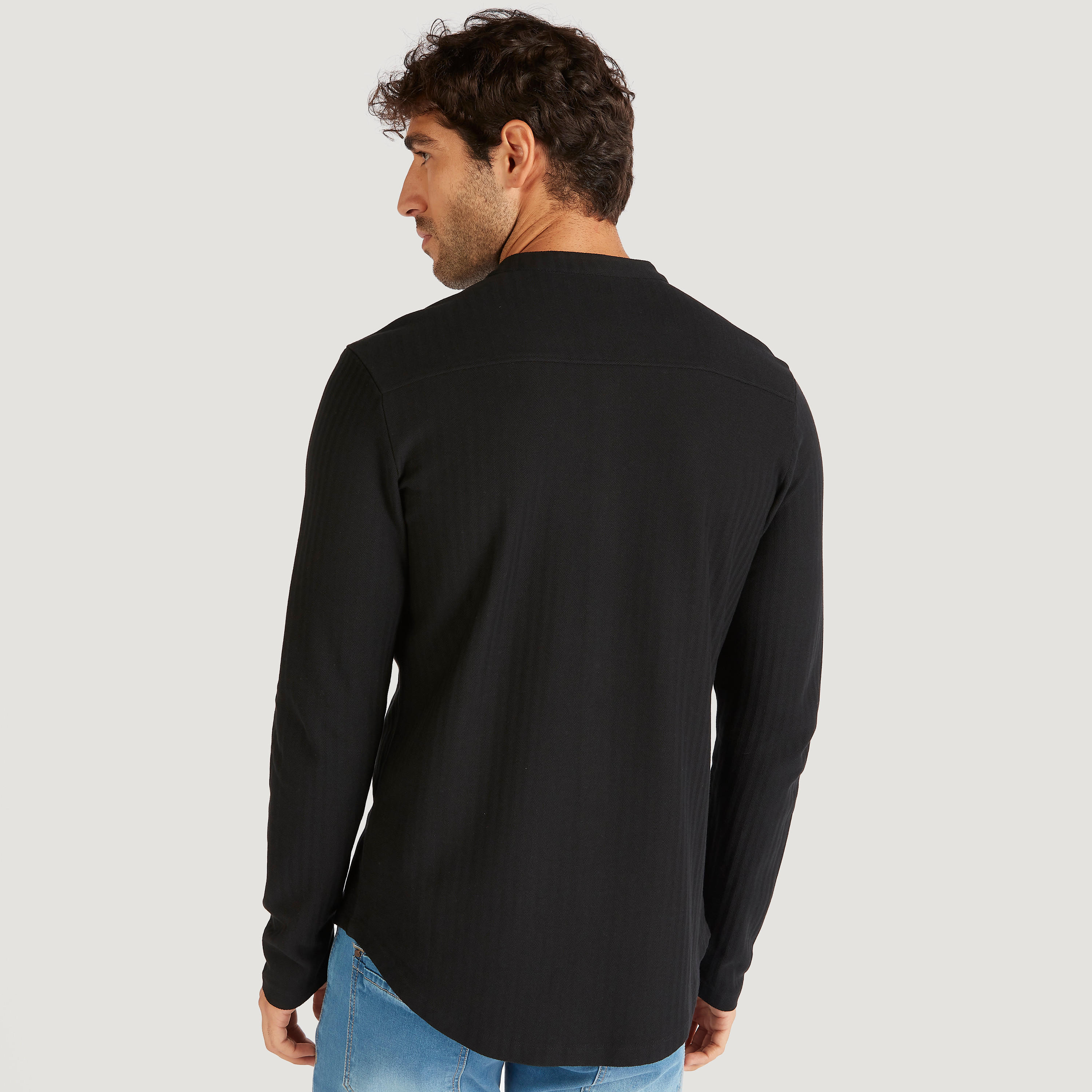 Slim Fit Textured Shirt with Mandarin Collar-men-clothing-shirts-image-4