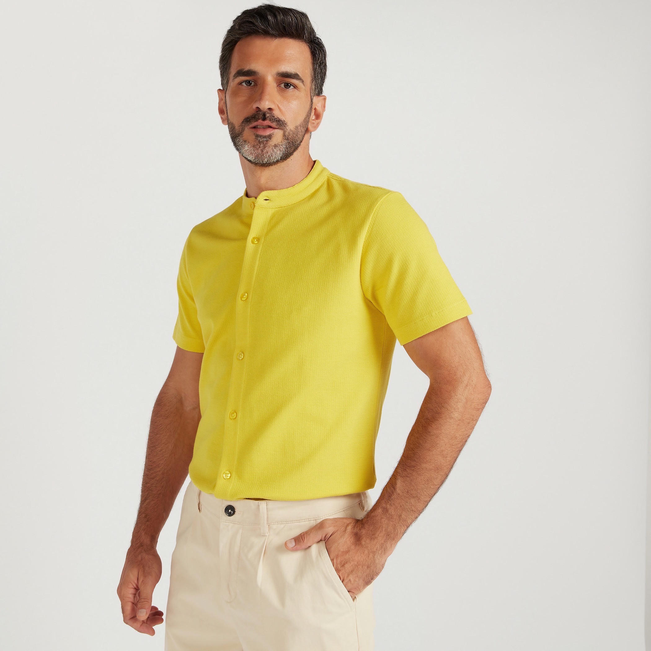 قميص بارز الملمس بياقة ماندرين وقصة سليم-men-clothing-shirts-image-6