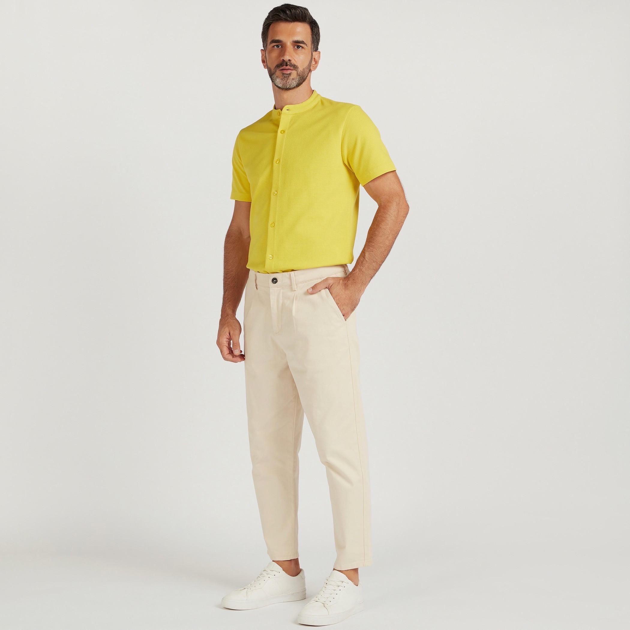 قميص بارز الملمس بياقة ماندرين وقصة سليم-men-clothing-shirts-image-3