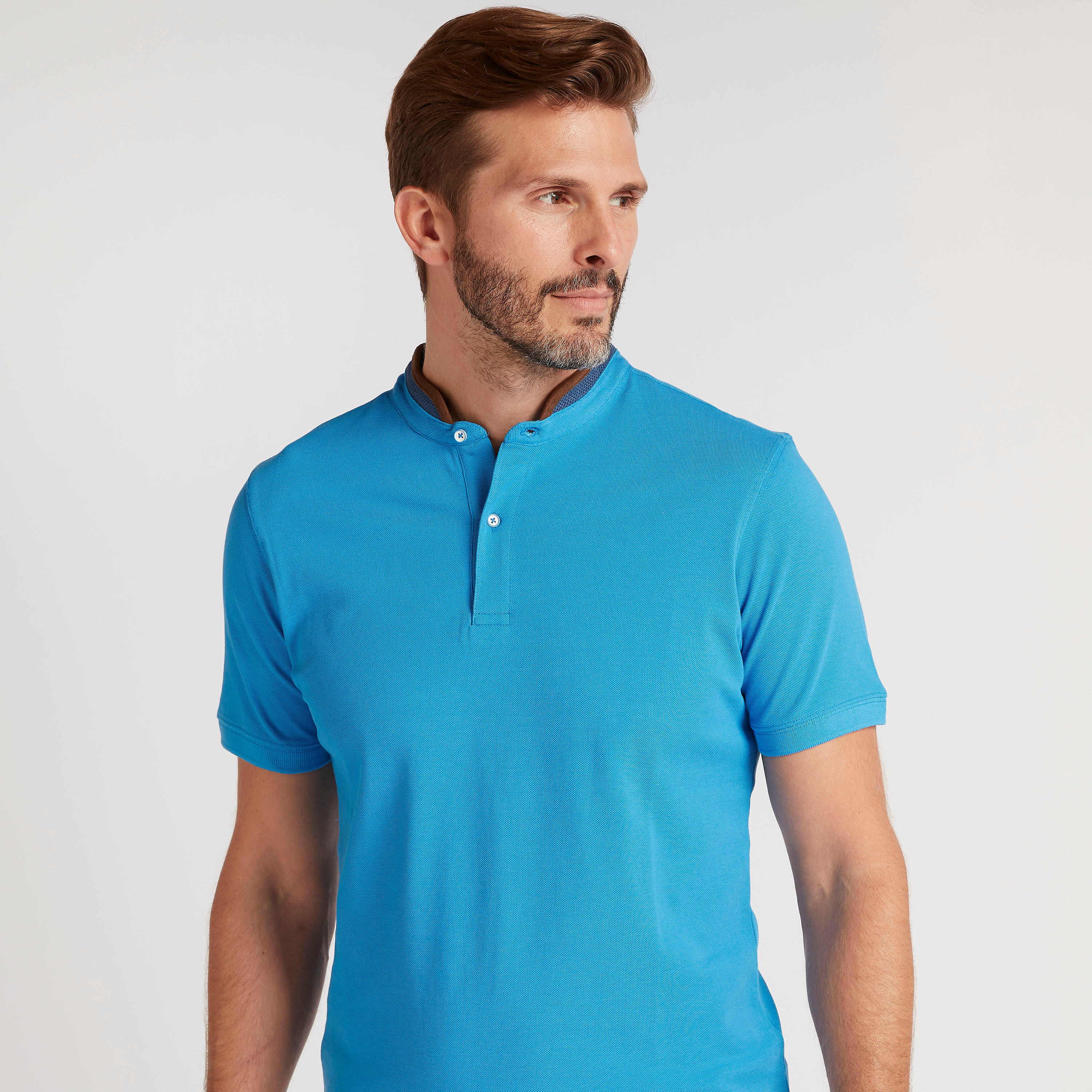 تيشيرت بولو سادة بأكمام قصيرة وياقة ماندارين-men-clothing-tshirtsandpolos-polos-image-1