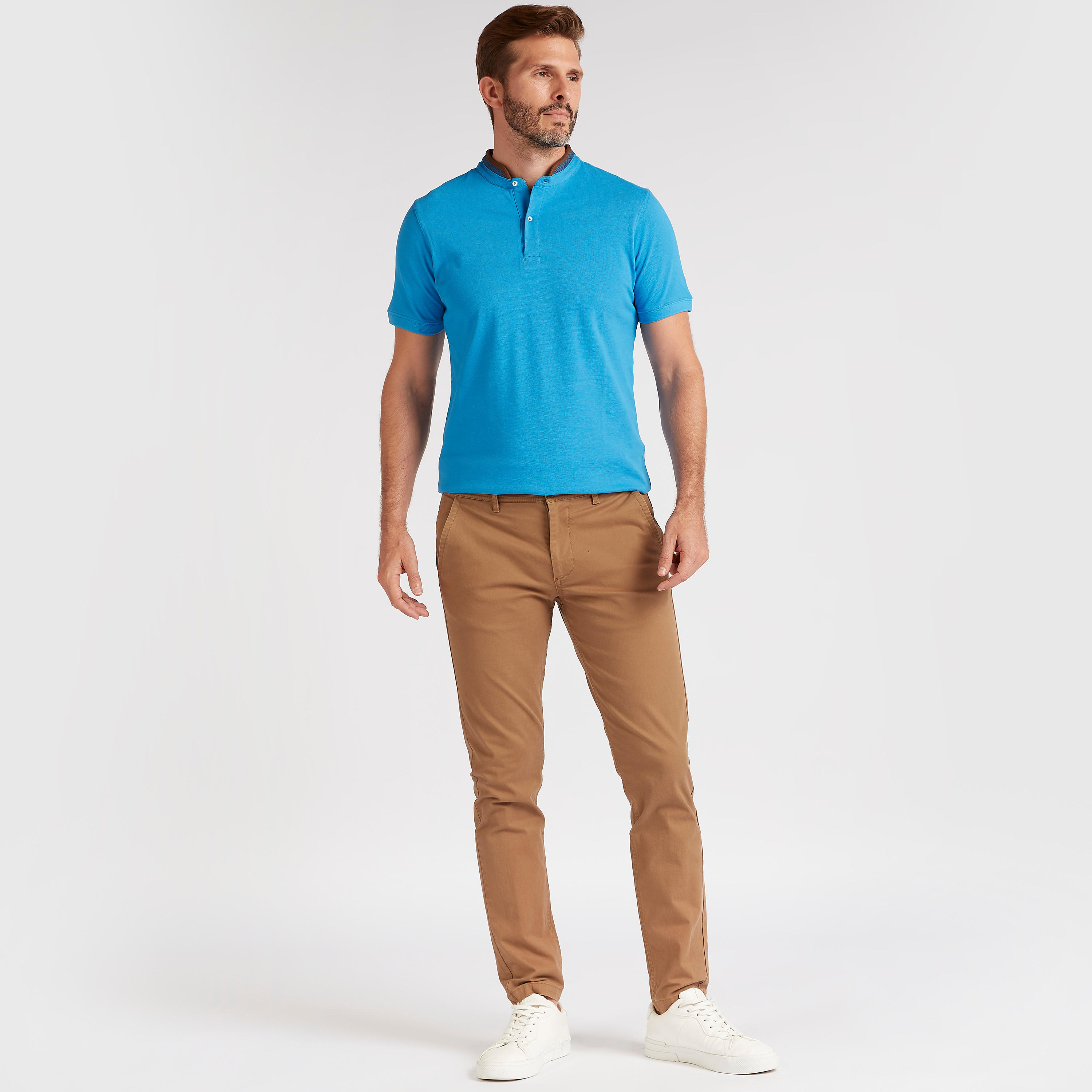 تيشيرت بولو سادة بأكمام قصيرة وياقة ماندارين-men-clothing-tshirtsandpolos-polos-image-2