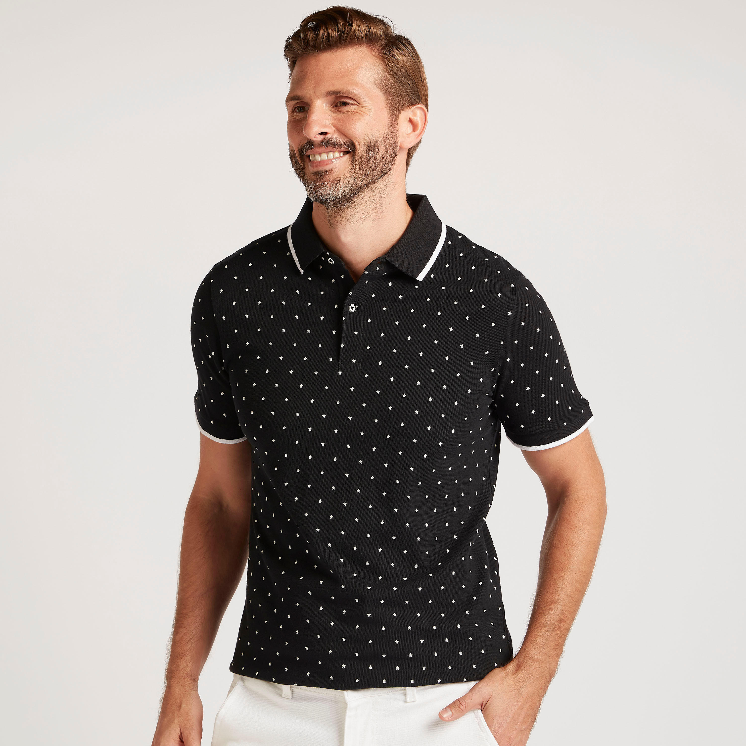 تيشيرت بولو بأكمام قصيرة وطبعات نجوم-men-clothing-tshirtsandpolos-polos-image-1