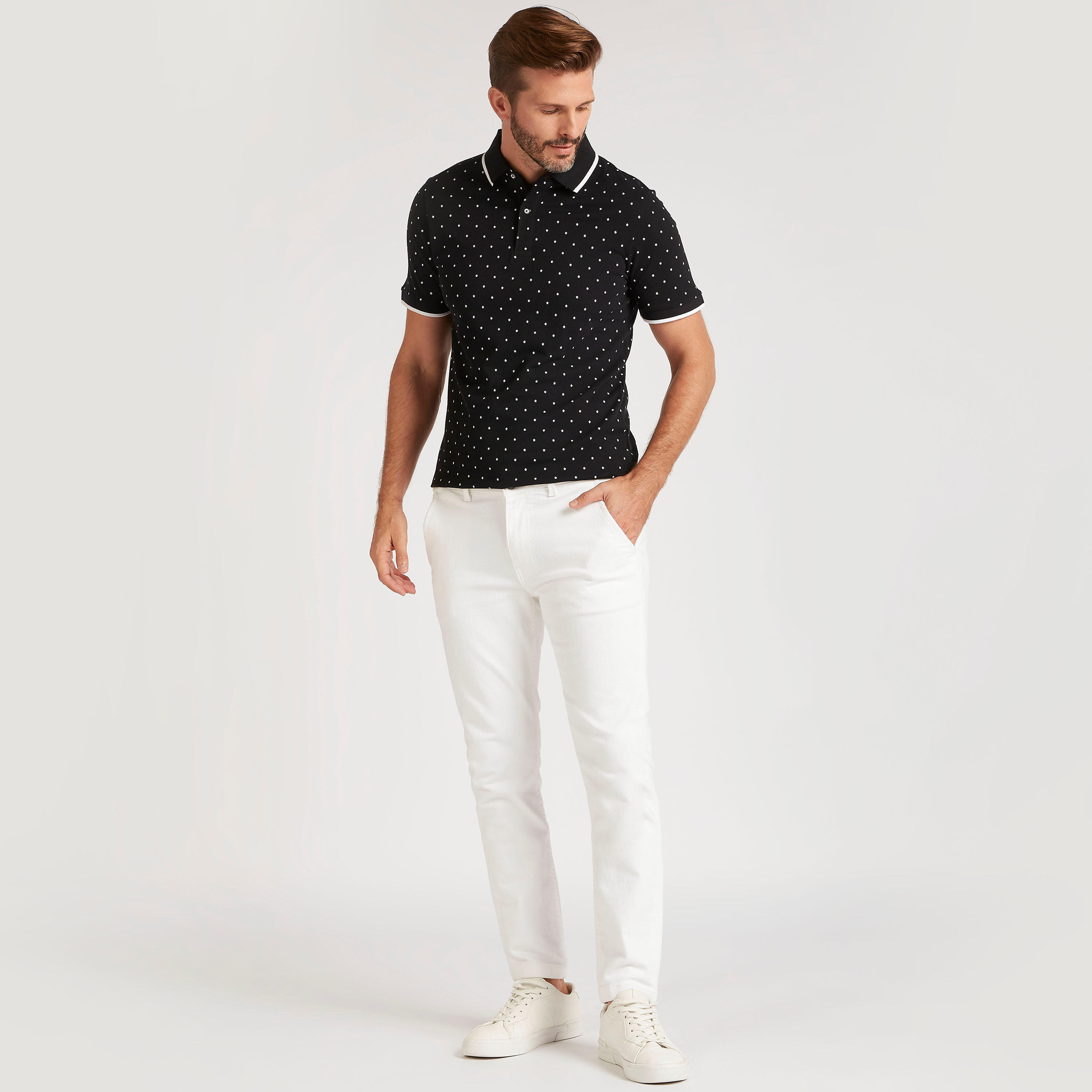 تيشيرت بولو بأكمام قصيرة وطبعات نجوم-men-clothing-tshirtsandpolos-polos-image-2