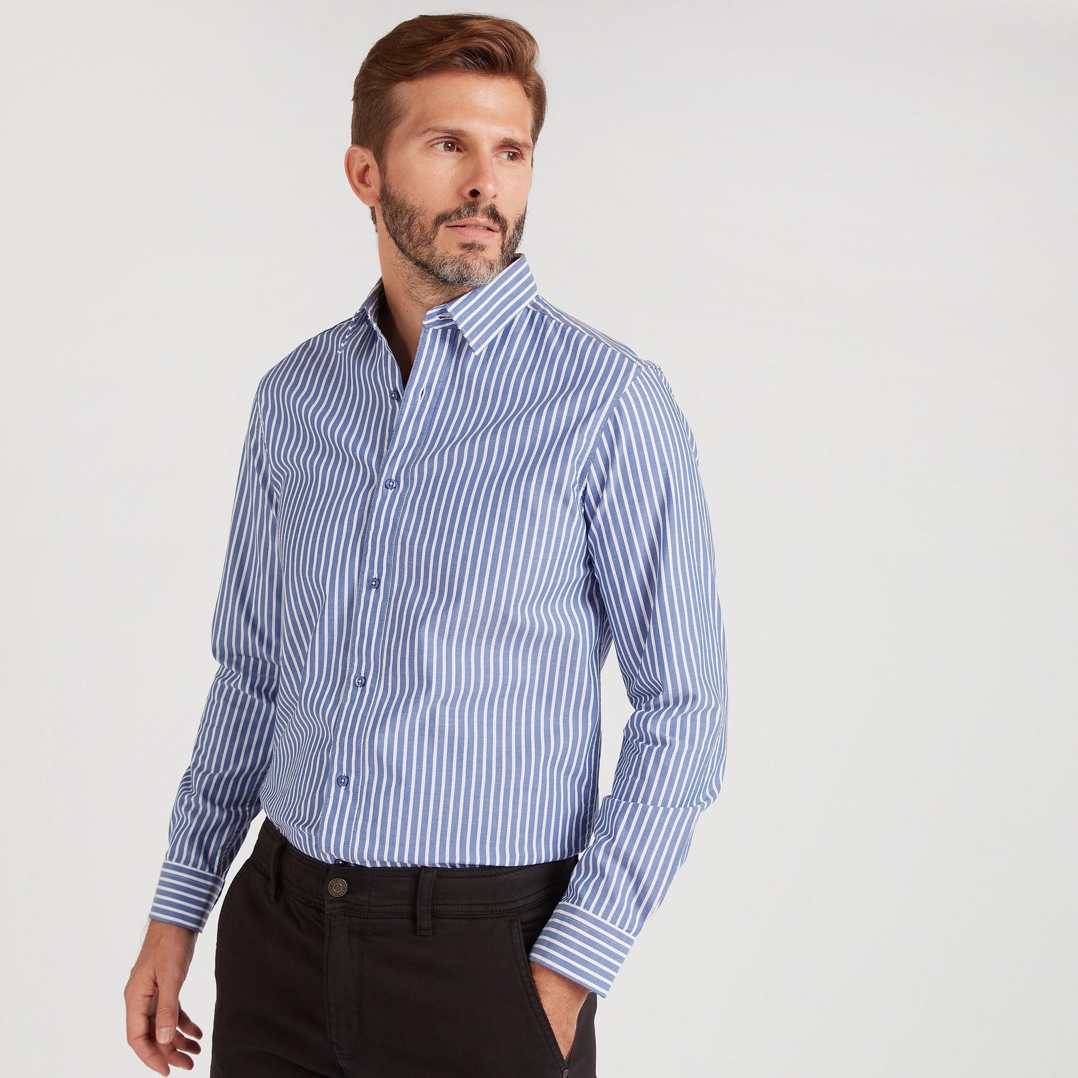 قميص مخطط بياقة عاديّة وأكمام طويلة-men-clothing-shirts-image-1