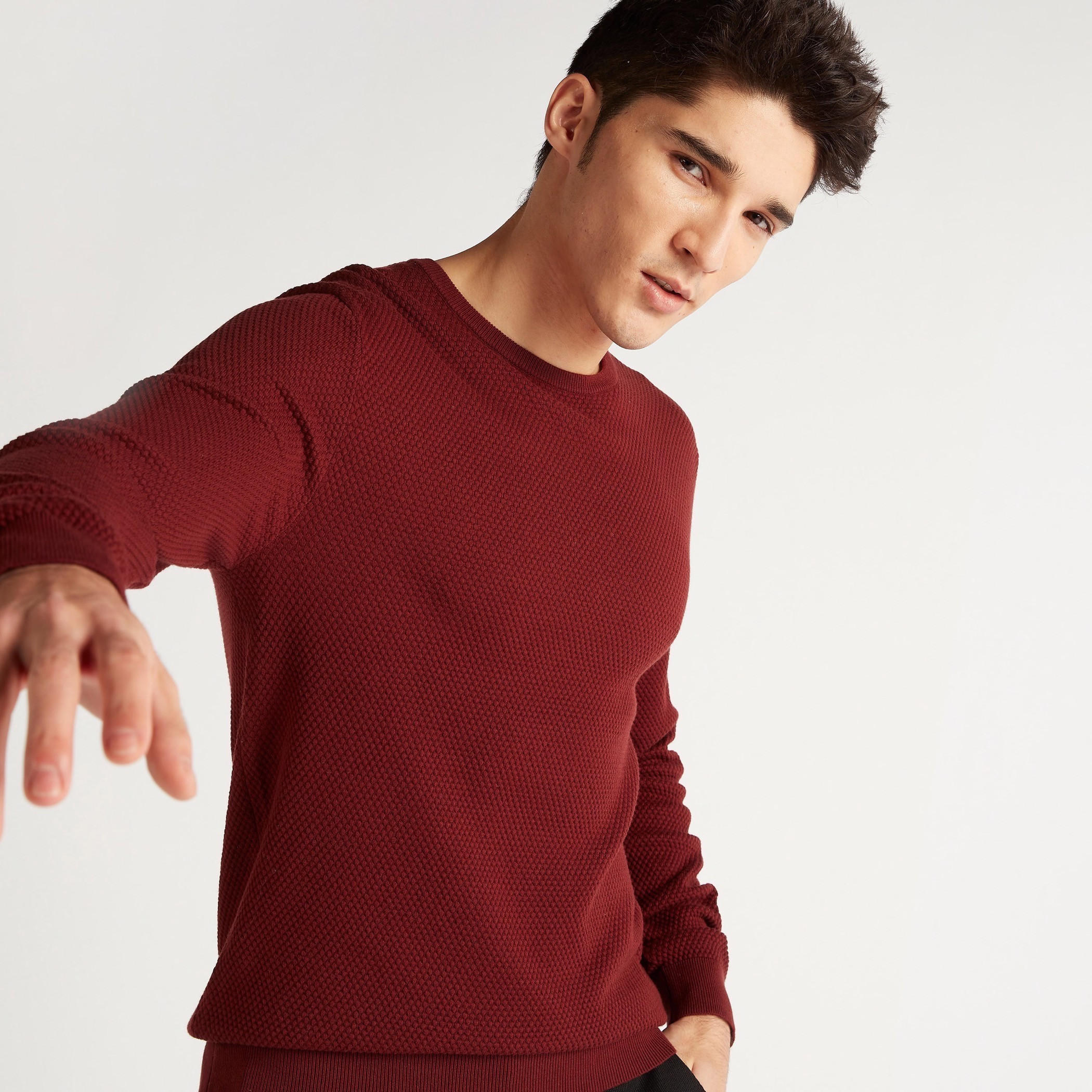 كنزة بارزة الملمس بياقة ضيّقة وأكمام طويلة-men-clothing-sweatersandpullovers-image-5