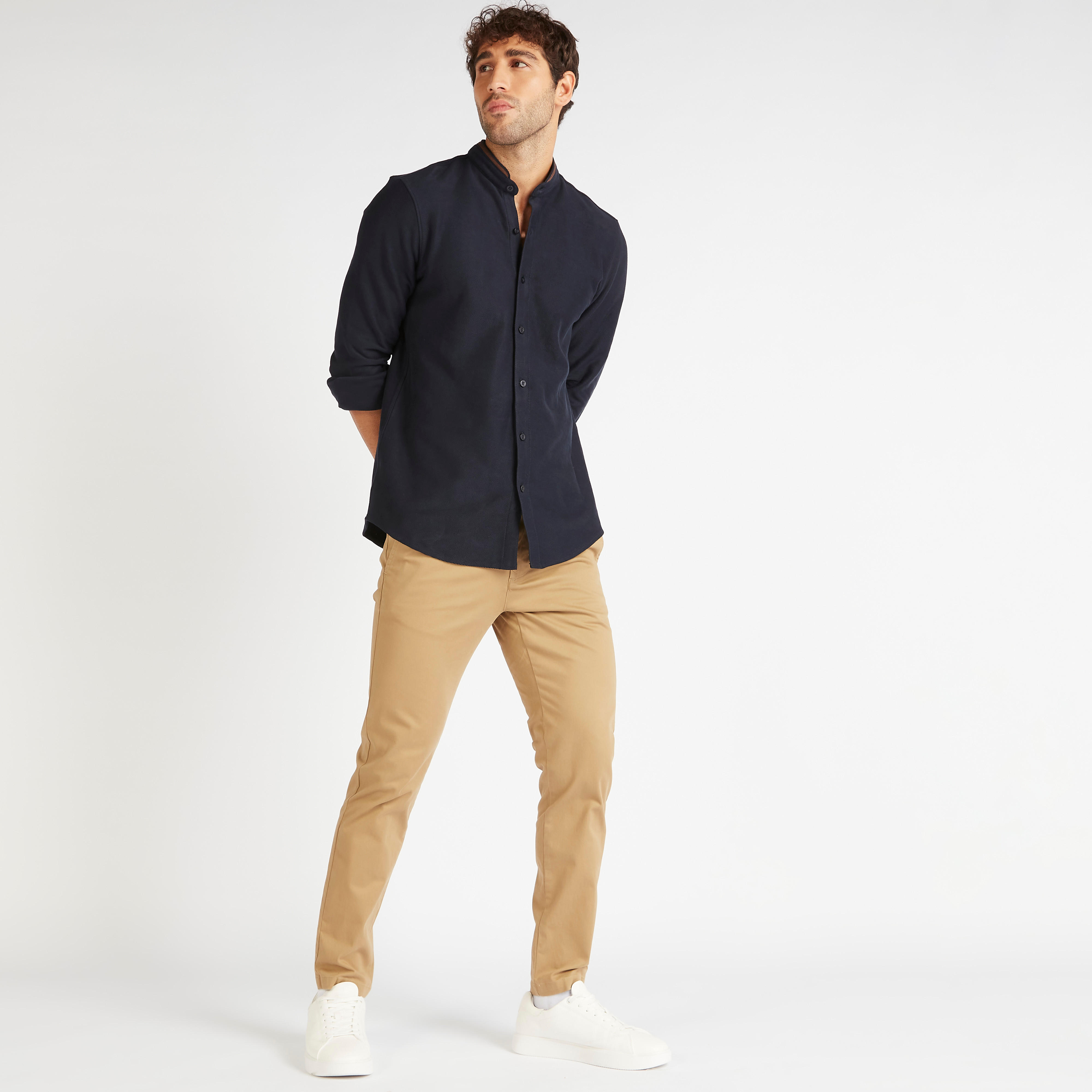 Textured Mandarin Collared Shirt with Long Sleeves-men-clothing-shirts-image-2