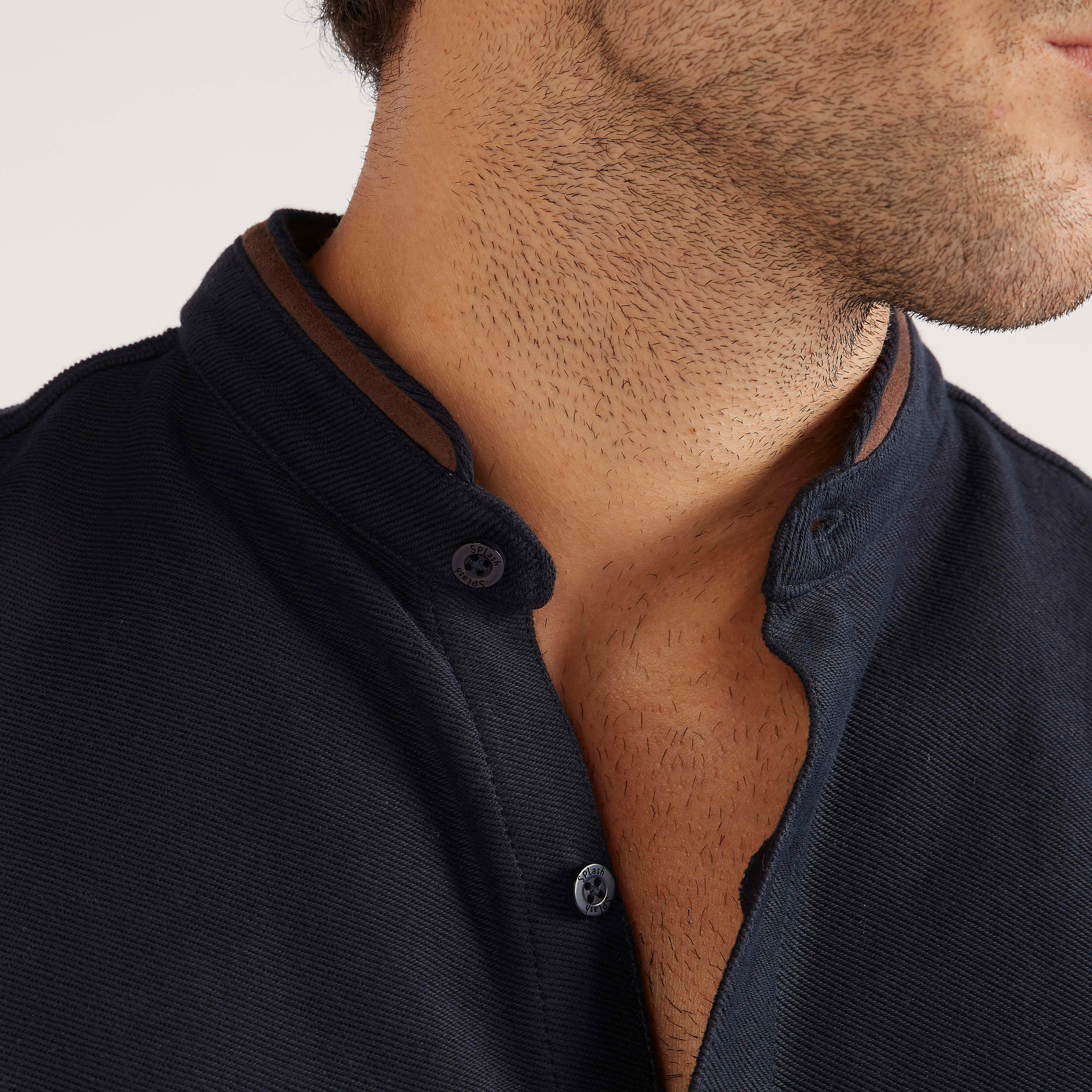Textured Mandarin Collared Shirt with Long Sleeves-men-clothing-shirts-image-3