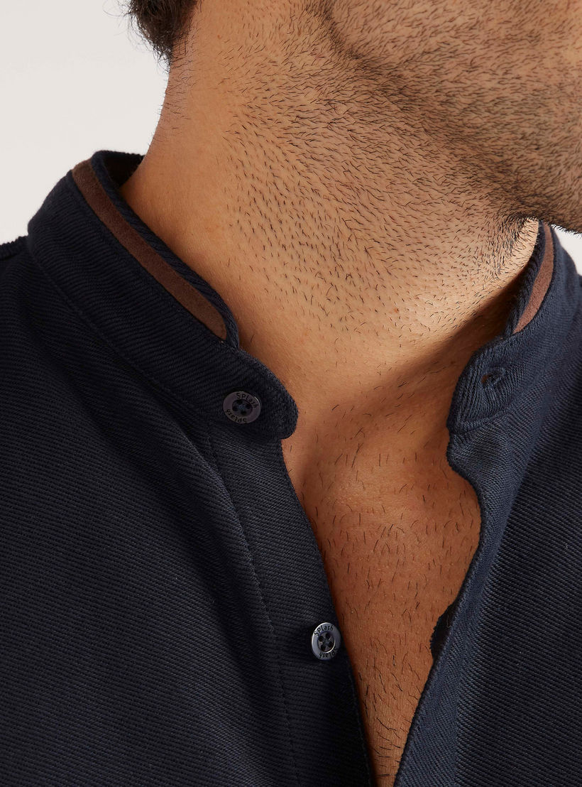Textured Mandarin Collared Shirt with Long Sleeves-men-clothing-shirts-image-3