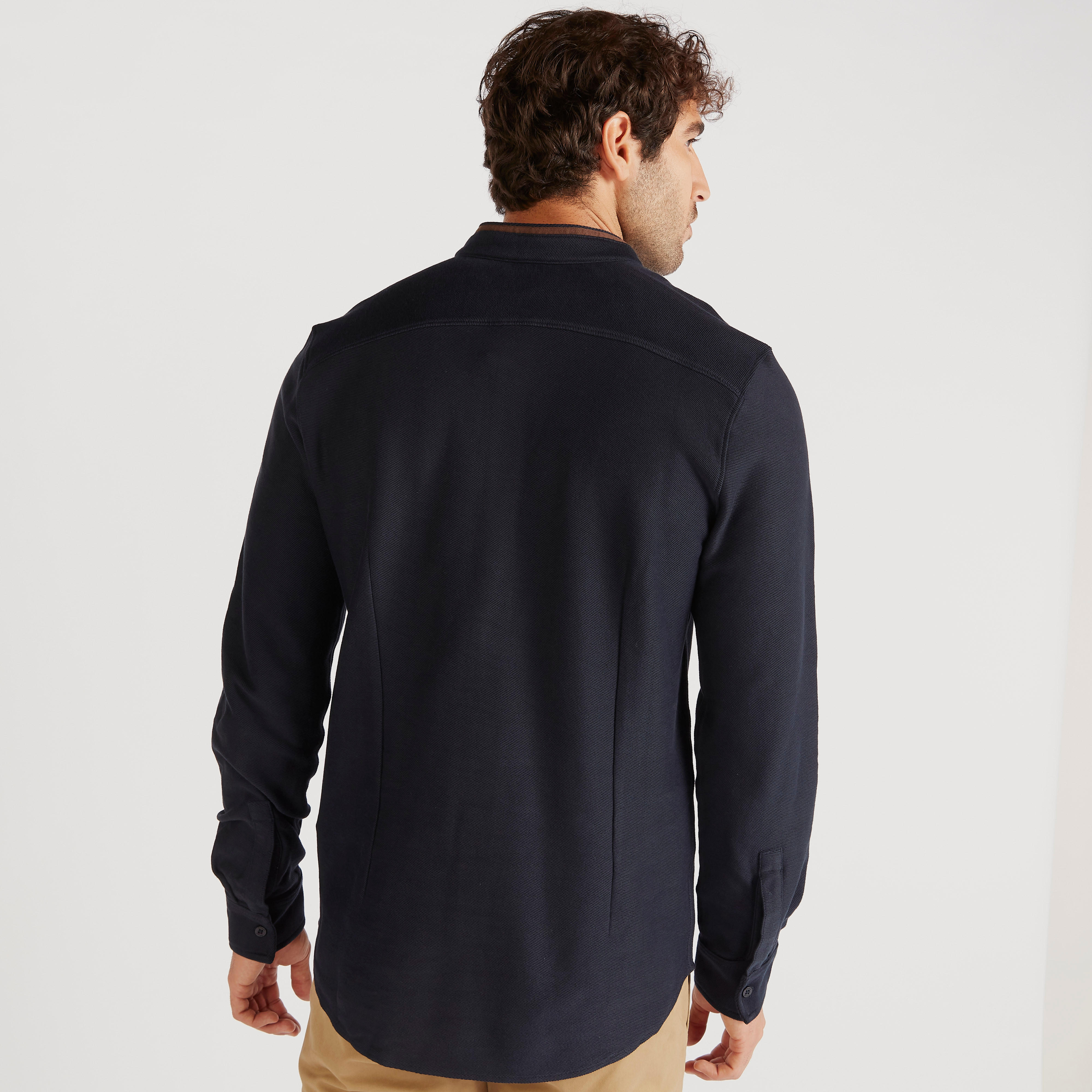 Textured Mandarin Collared Shirt with Long Sleeves-men-clothing-shirts-image-4