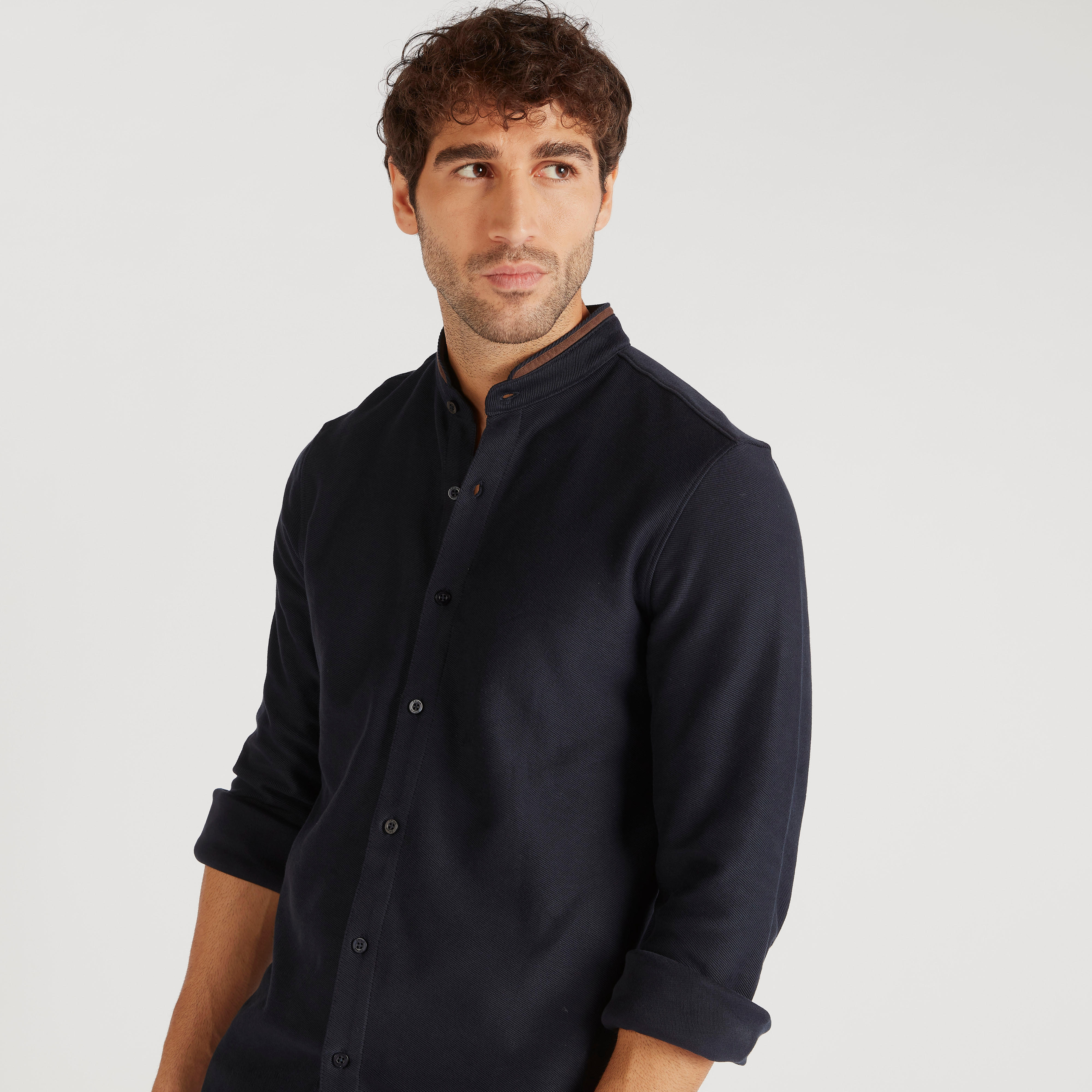 Textured Mandarin Collared Shirt with Long Sleeves-men-clothing-shirts-image-5