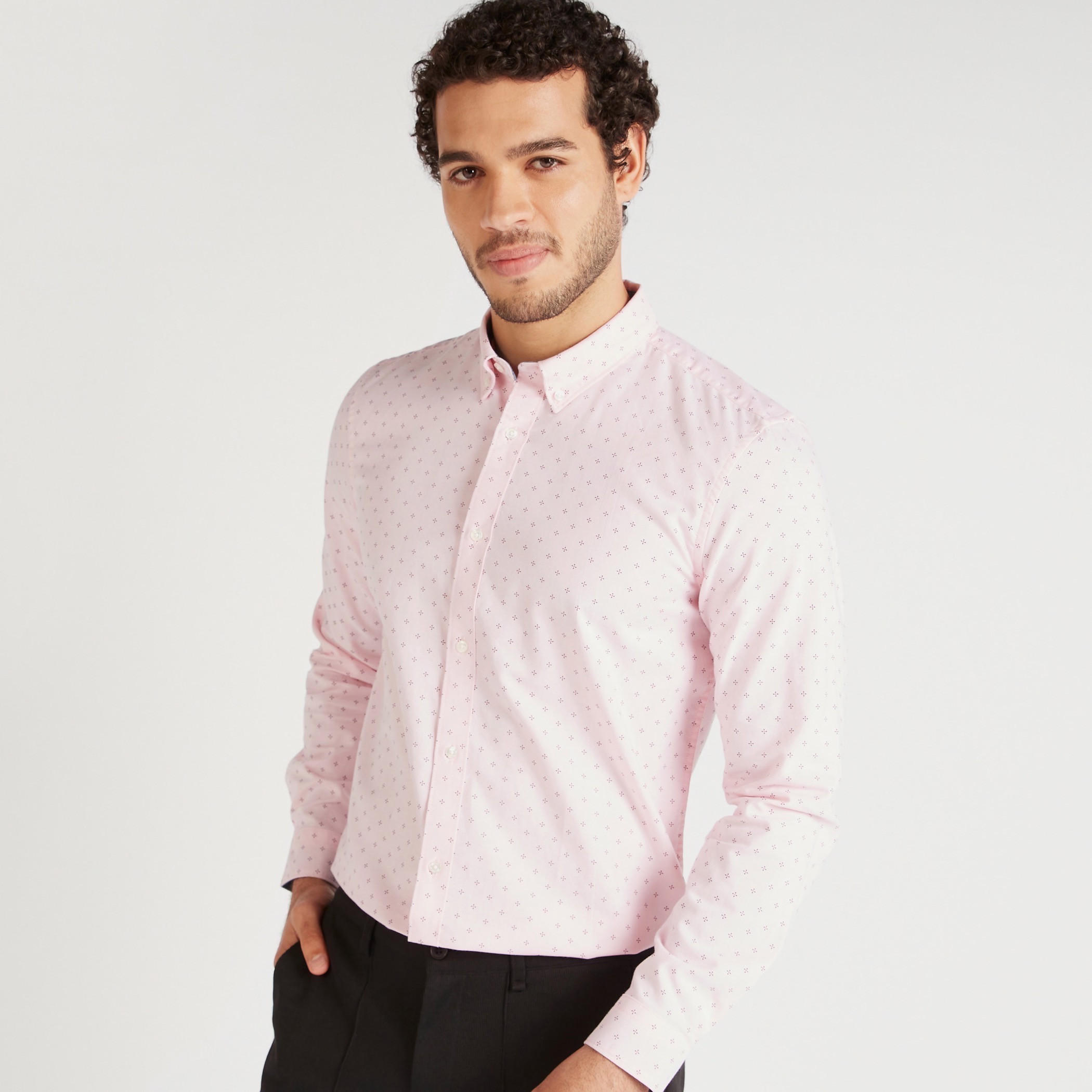 All-Over Print Button Down Oxford Shirt with Long Sleeves-men-clothing-shirts-image-1