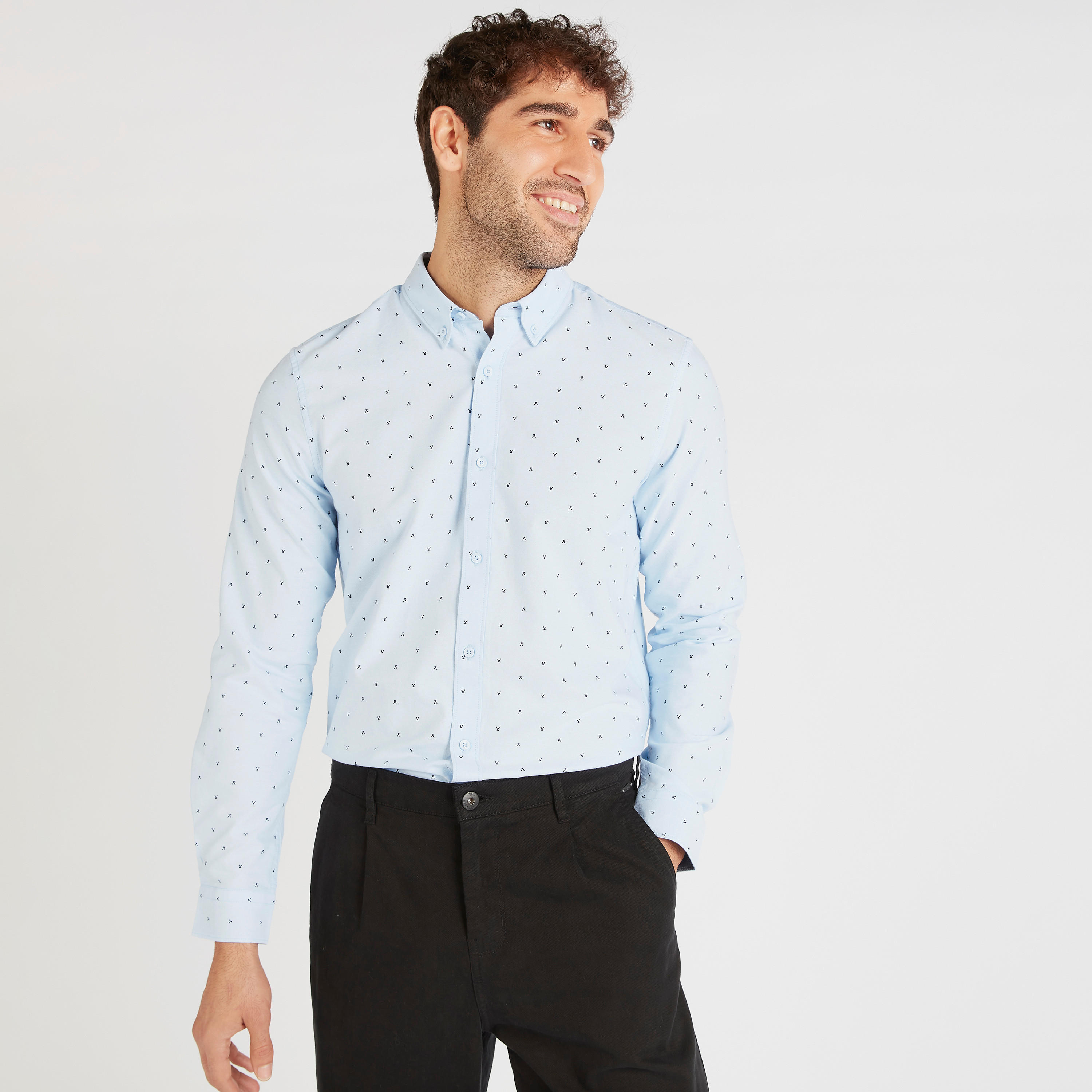 Printed Oxford Shirt with Long Sleeves-men-clothing-shirts-image-1
