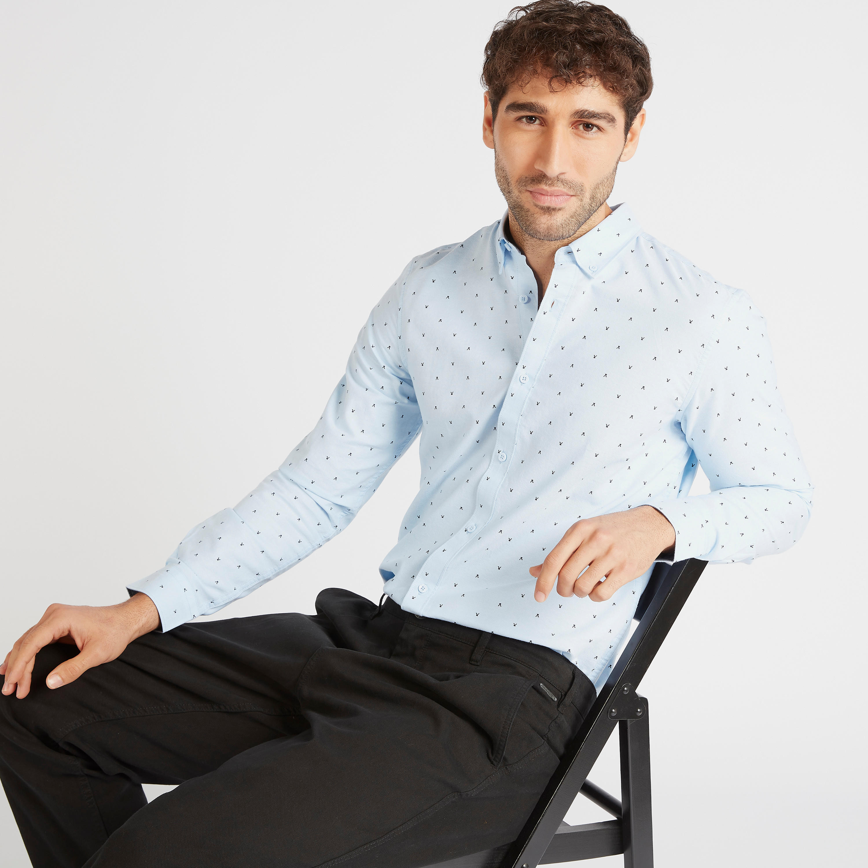 Printed Oxford Shirt with Long Sleeves-men-clothing-shirts-image-2