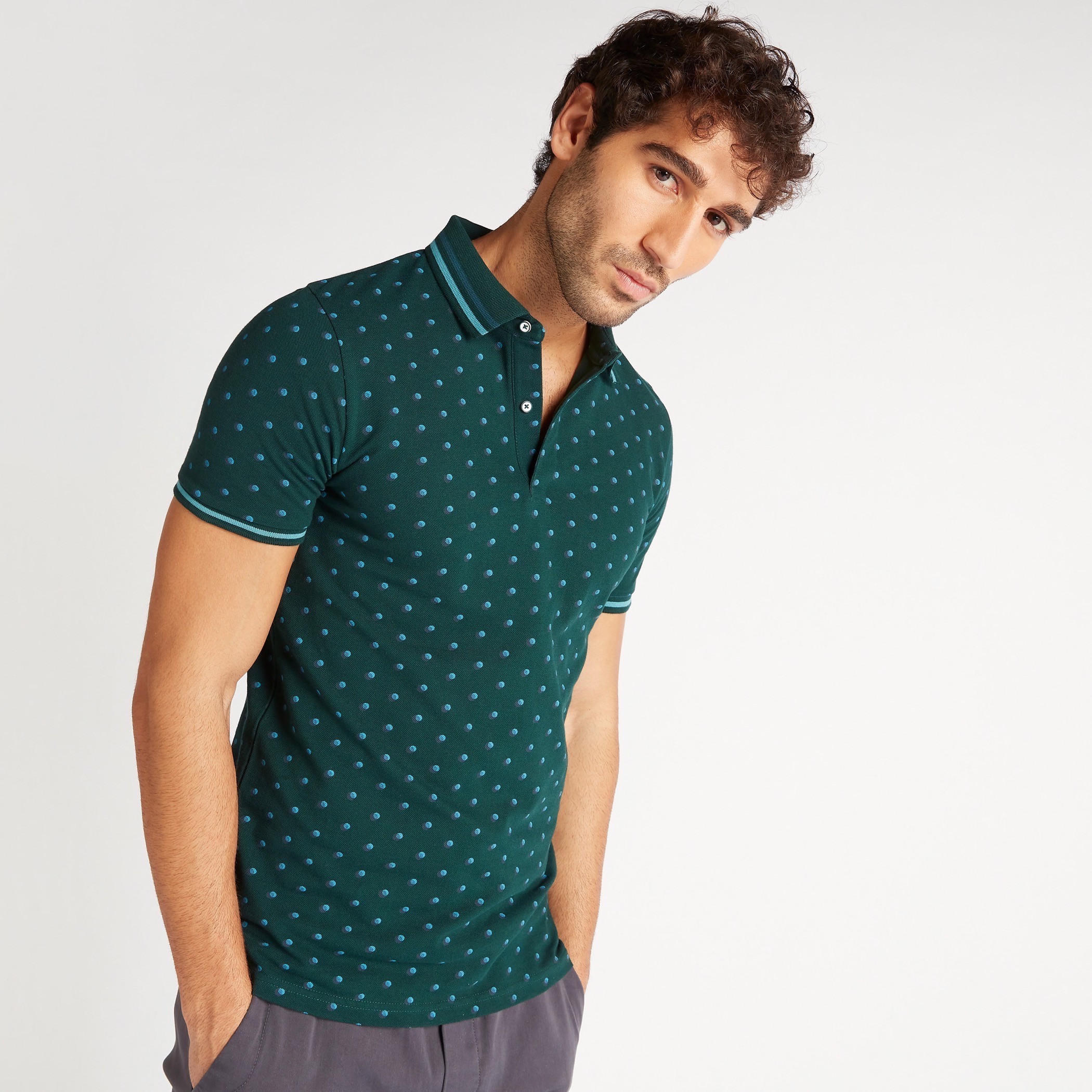 Printed Polo T-shirt with Short Sleeves-men-clothing-tshirtsandpolos-polos-image-1