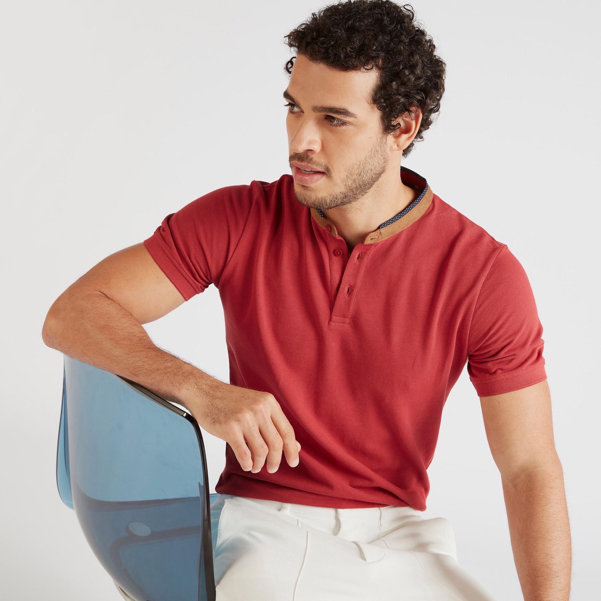 Solid Polo T-shirt with Short Sleeves and Mandarin Collar-men-clothing-tshirtsandpolos-polos-image-1