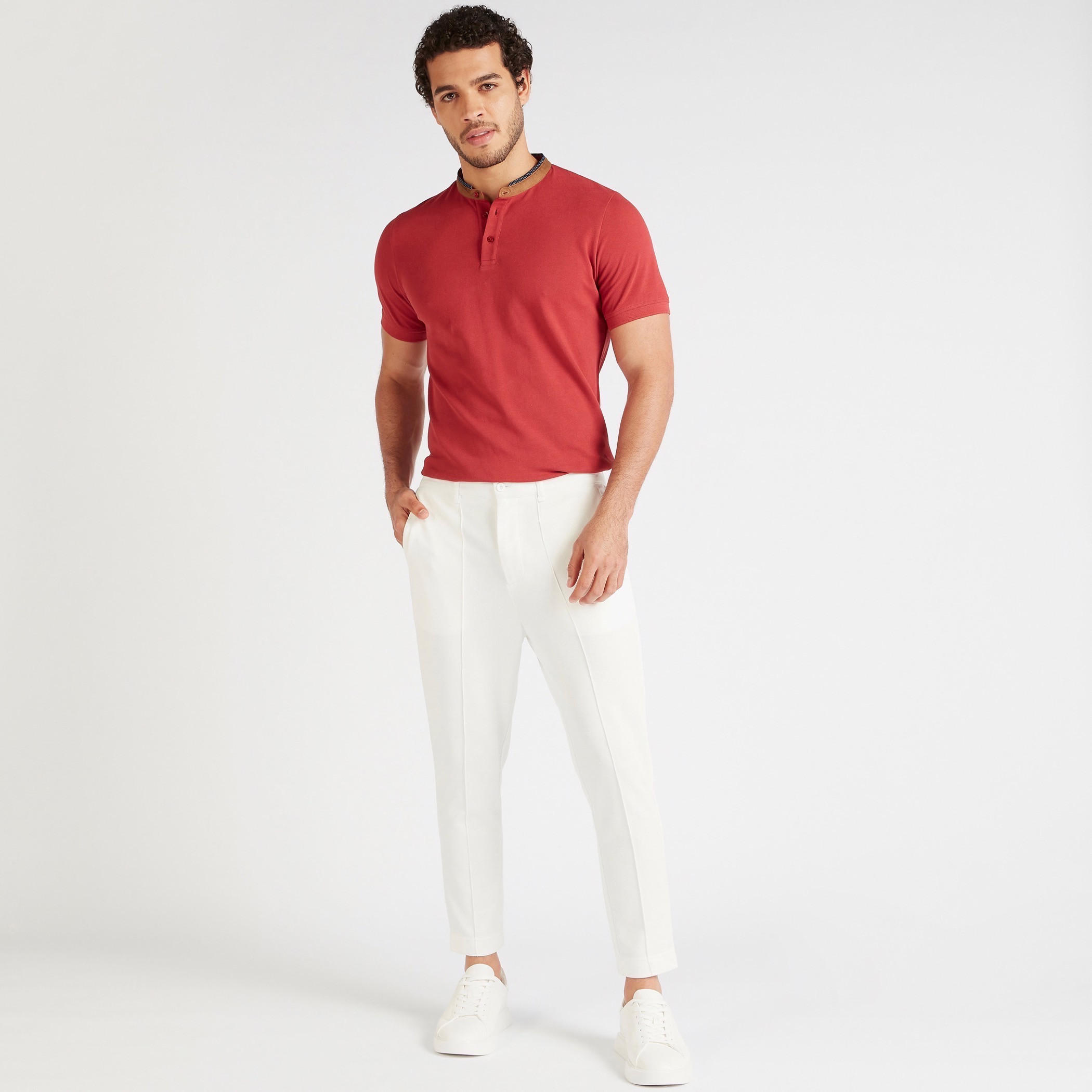 Solid Polo T-shirt with Short Sleeves and Mandarin Collar-men-clothing-tshirtsandpolos-polos-image-2
