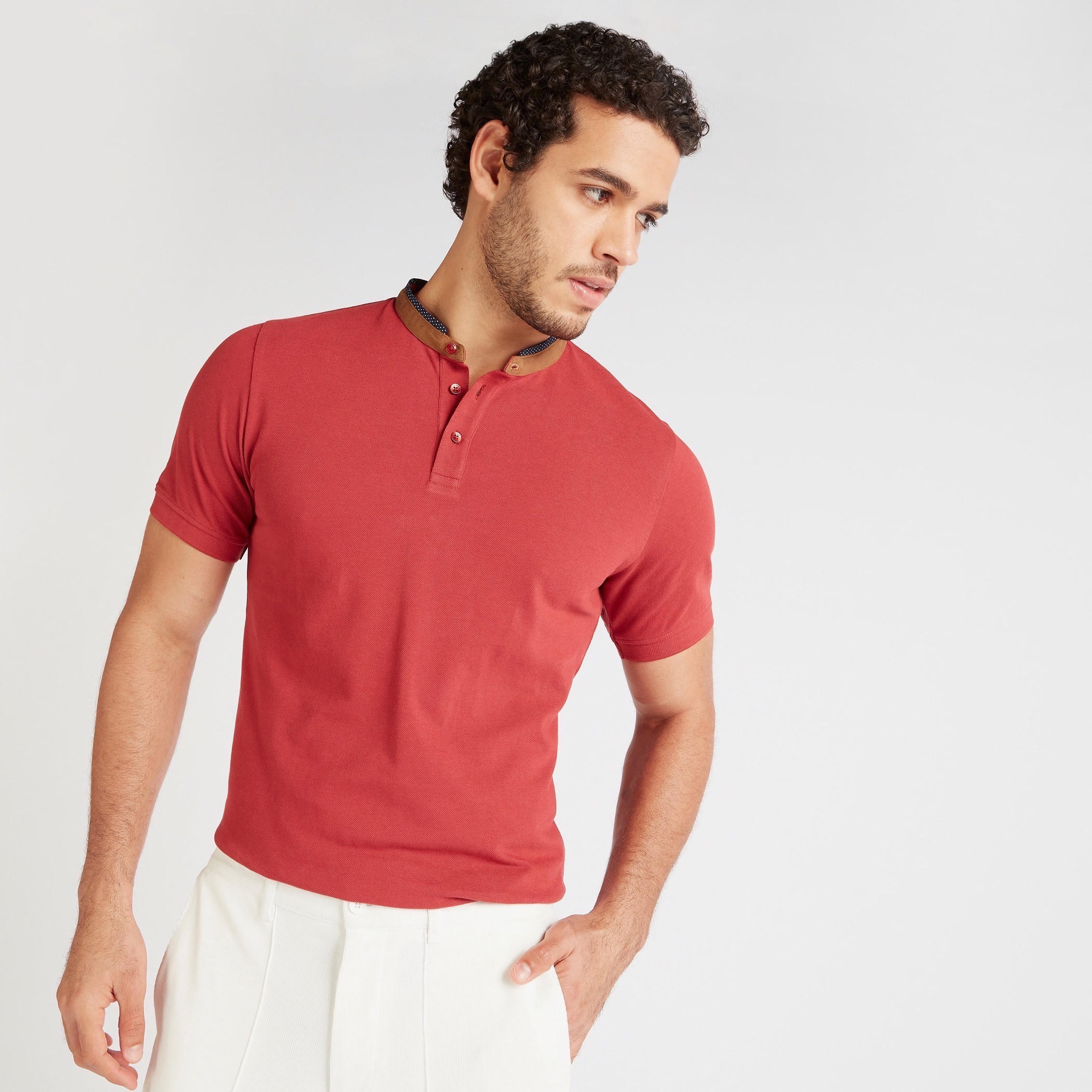 Solid Polo T-shirt with Short Sleeves and Mandarin Collar-men-clothing-tshirtsandpolos-polos-image-5
