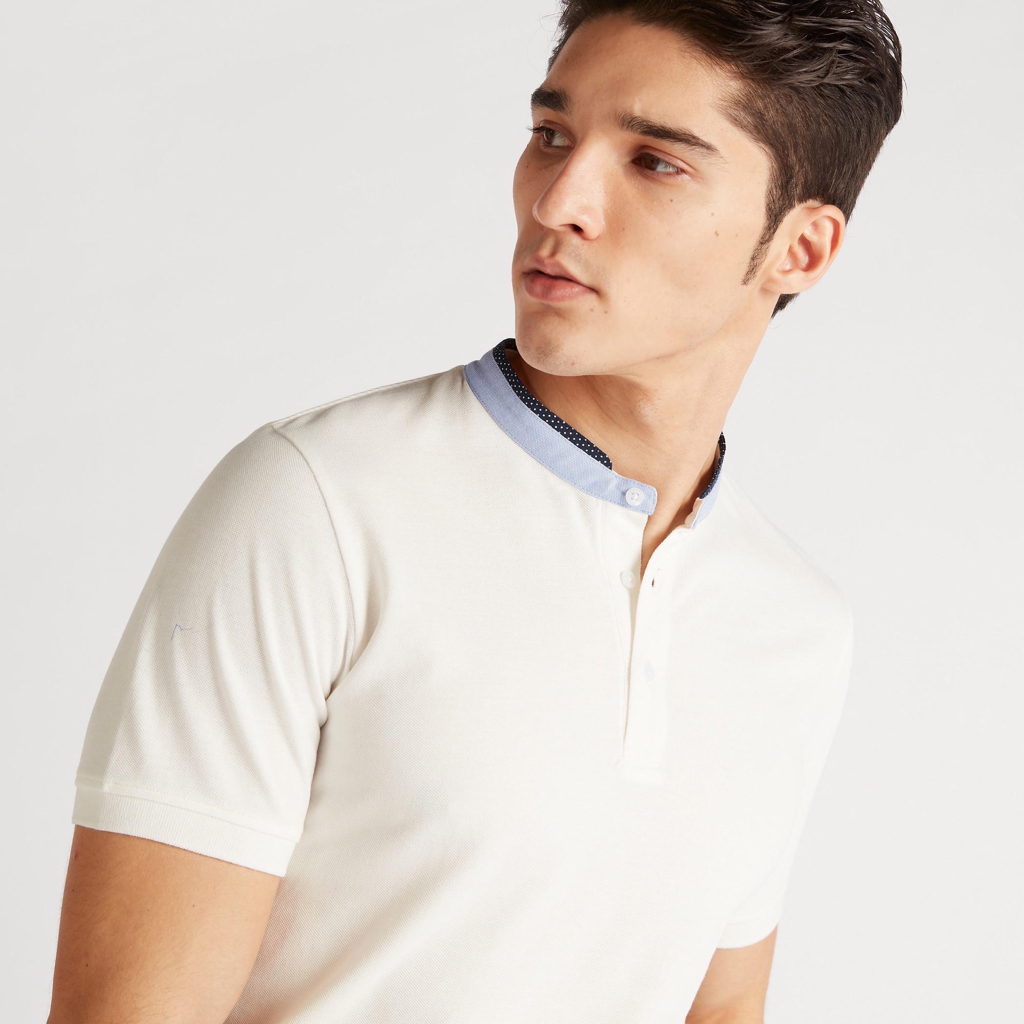 Solid Polo T-shirt with Mandarin Collar and Short Sleeves-men-clothing-tshirtsandpolos-polos-image-3