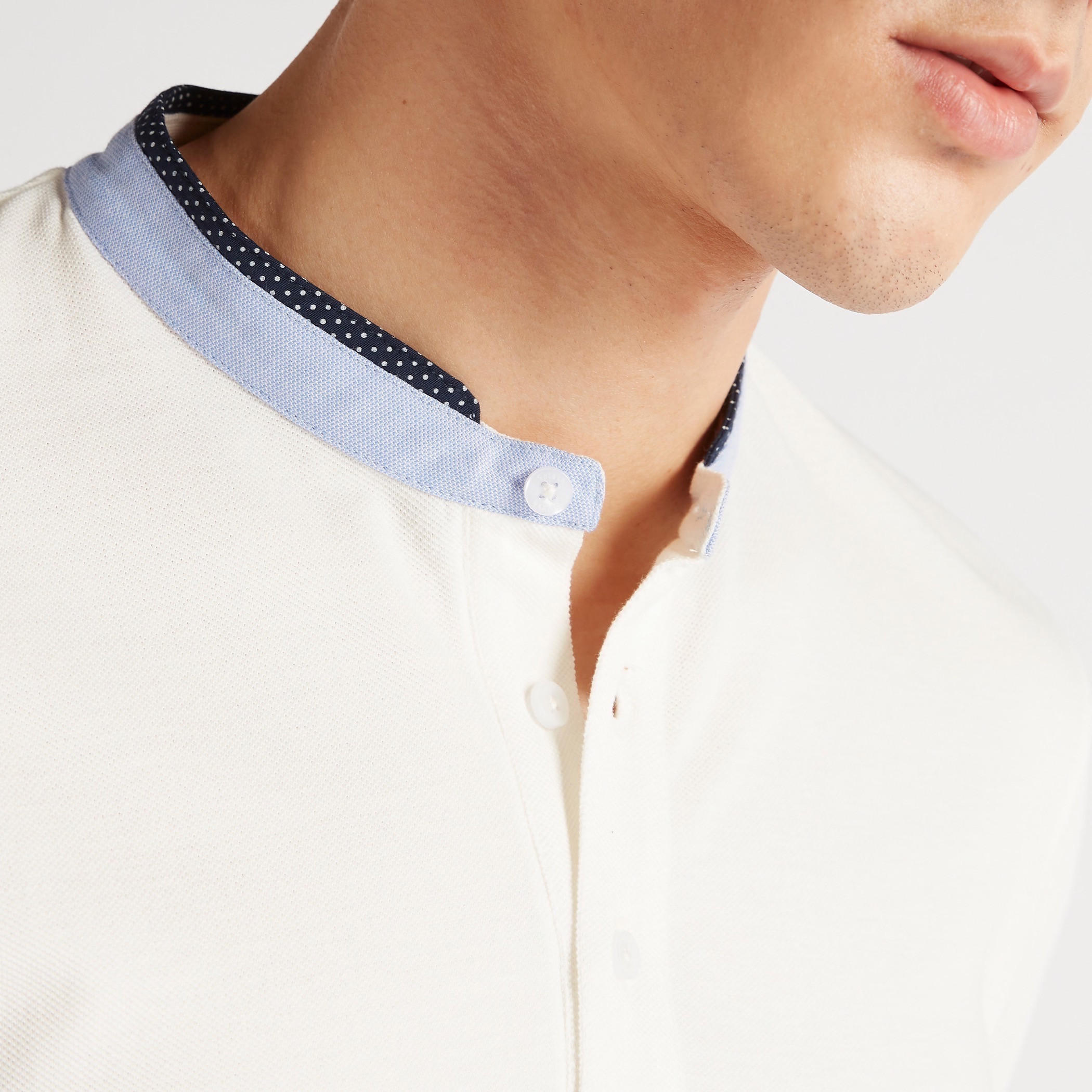 Solid Polo T-shirt with Mandarin Collar and Short Sleeves-men-clothing-tshirtsandpolos-polos-image-5