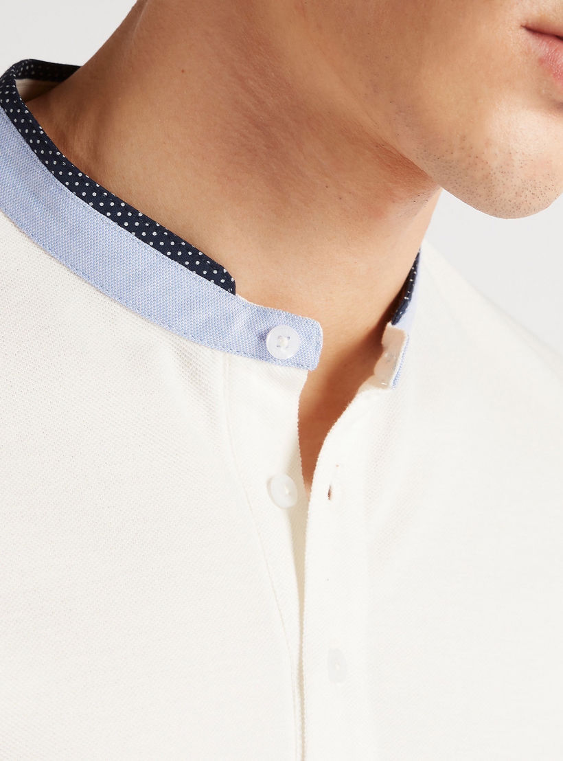 Solid Polo T-shirt with Mandarin Collar and Short Sleeves-men-clothing-tshirtsandpolos-polos-image-5