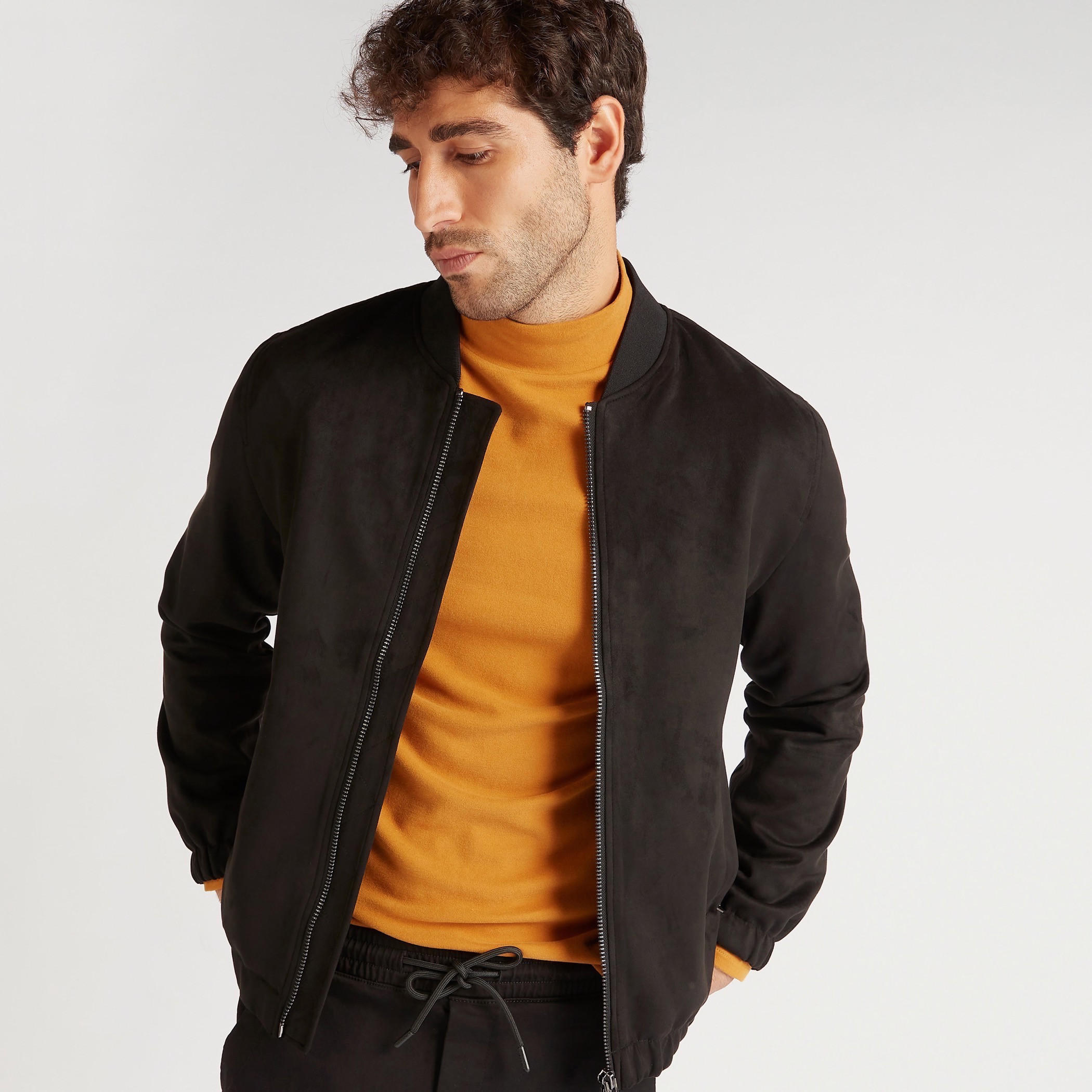 Plain Zip Through Bomber Jacket with Long Sleeves-men-clothing-jacketsandblazers-jackets-image-1