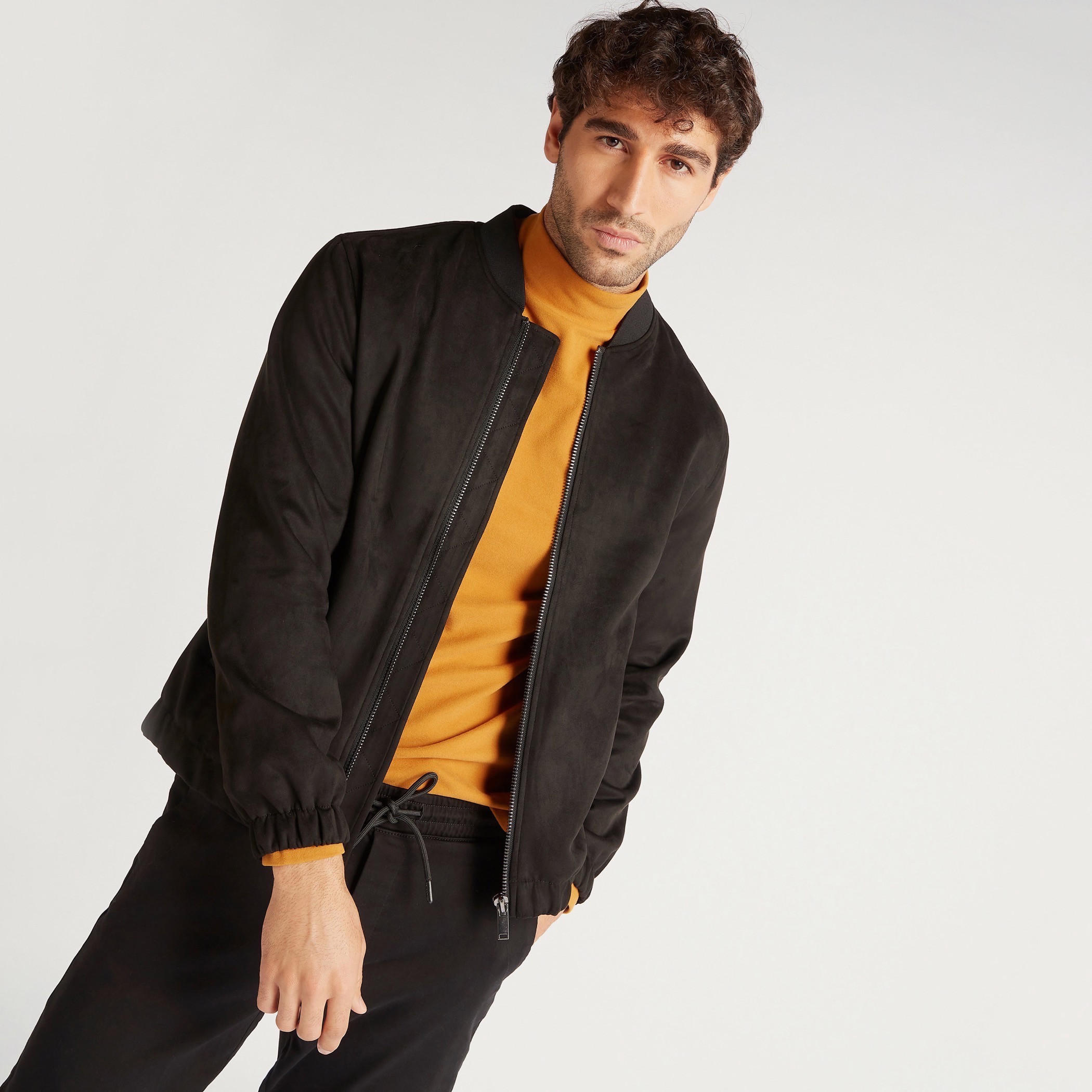 Plain Zip Through Bomber Jacket with Long Sleeves-men-clothing-jacketsandblazers-jackets-image-5
