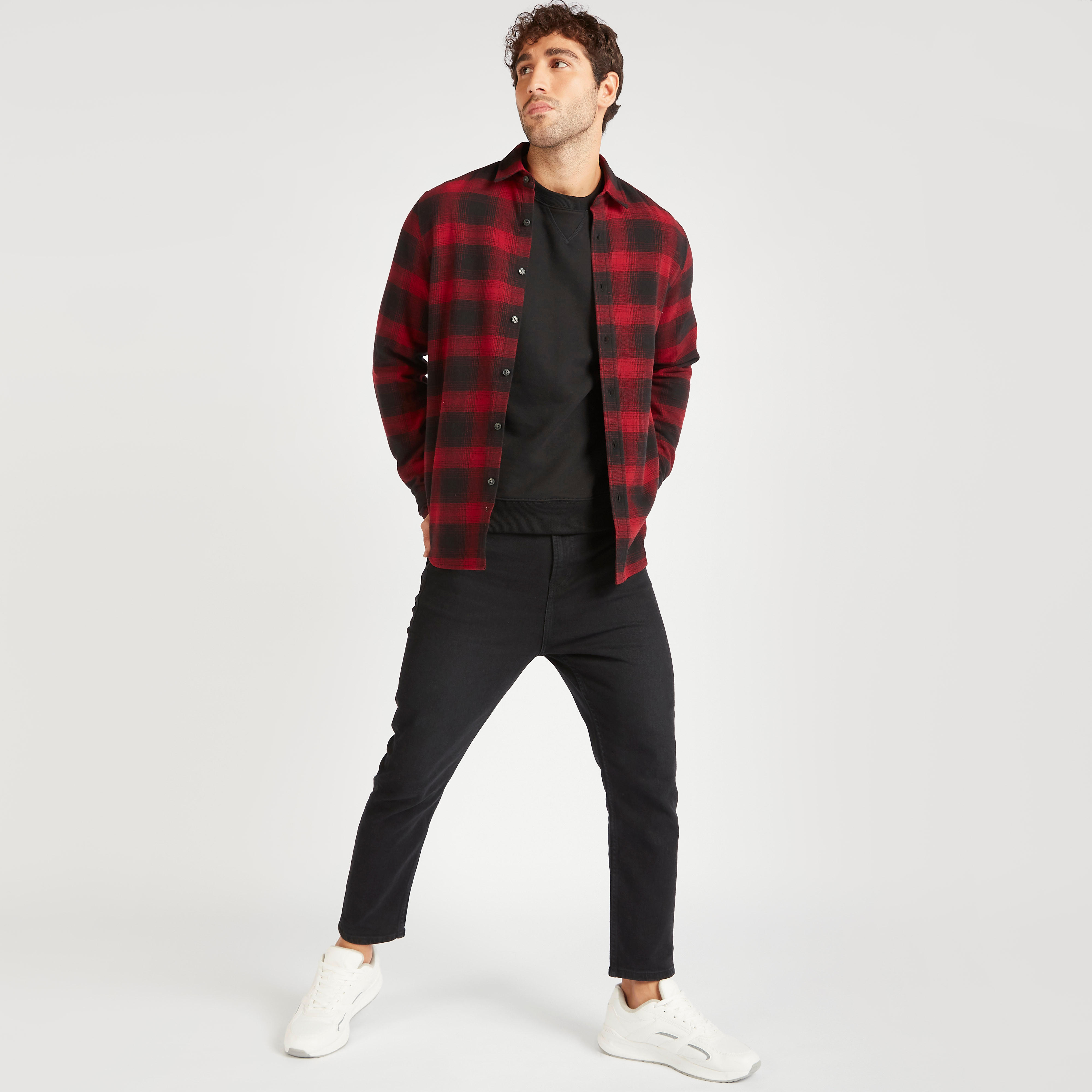 Checked Shirt with Long Sleeves and Spread Collar-men-clothing-shirts-image-2