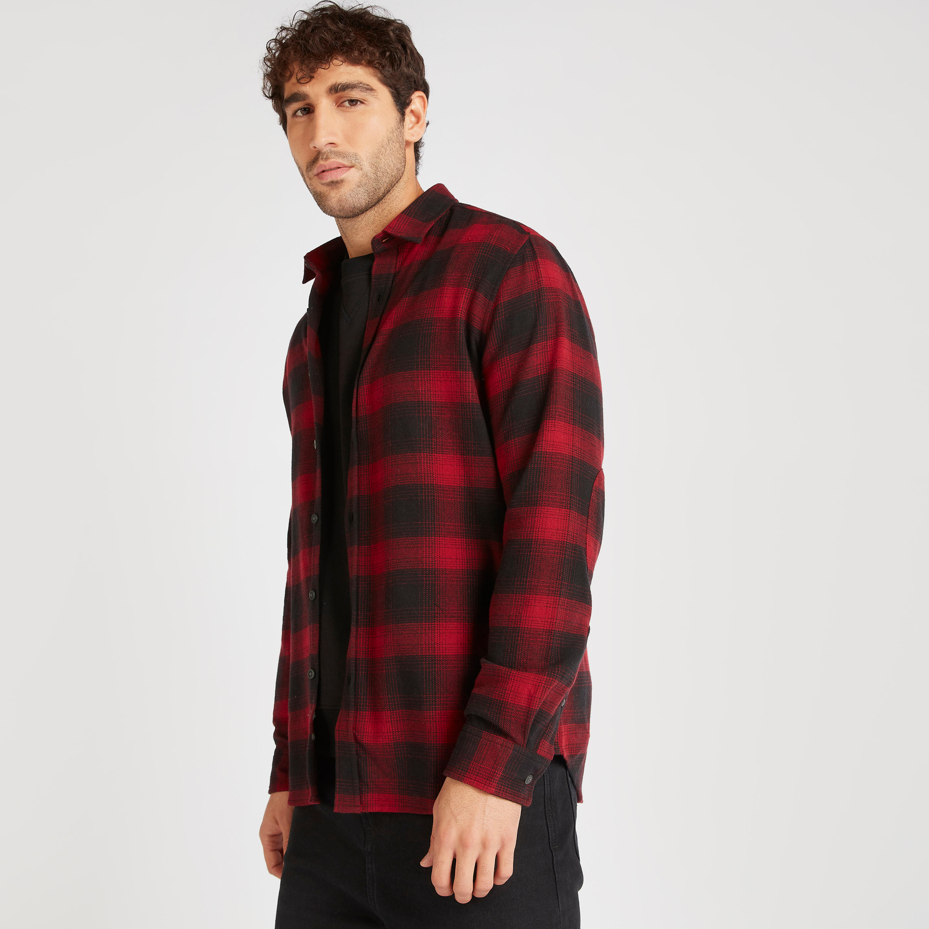Checked Shirt with Long Sleeves and Spread Collar-men-clothing-shirts-image-3
