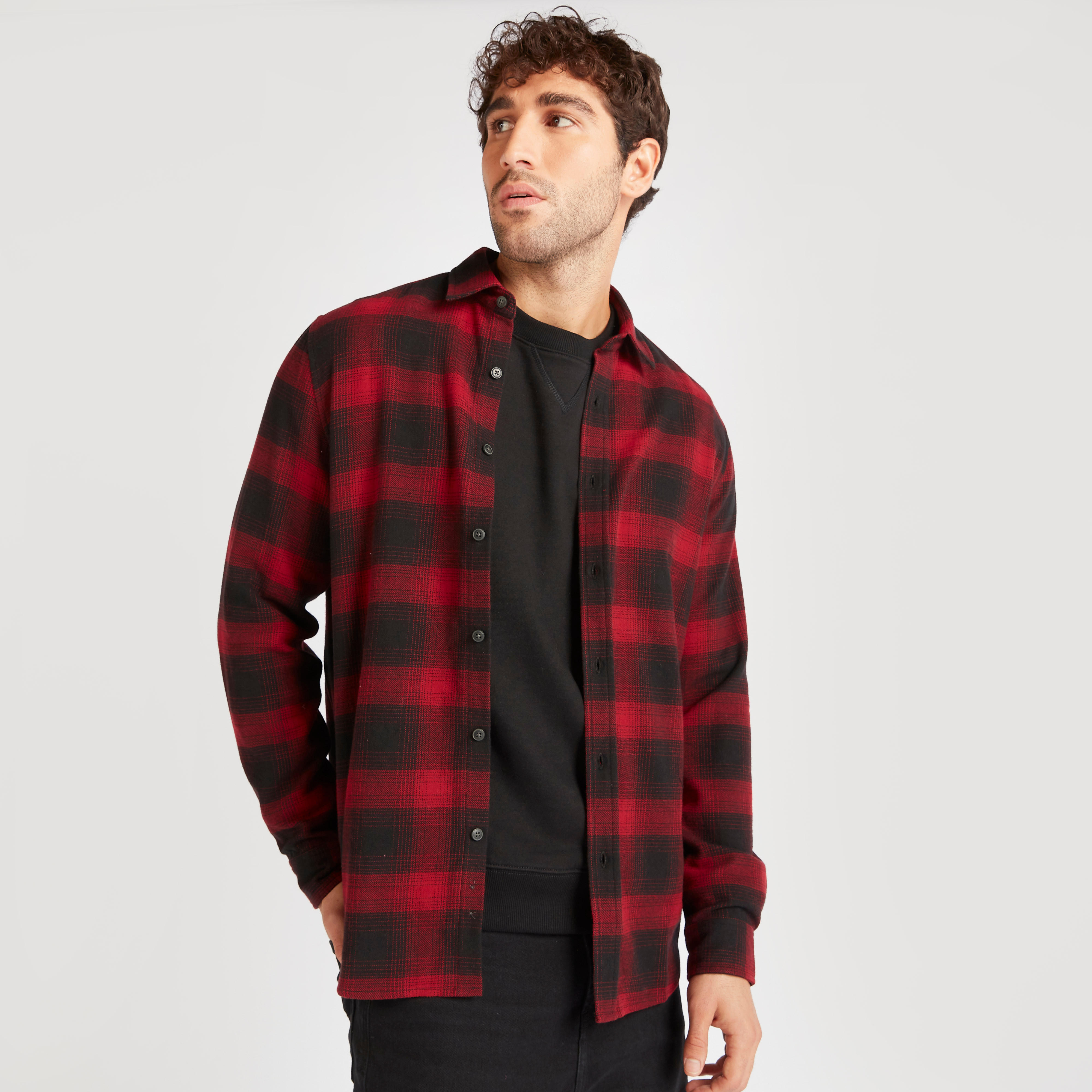 Checked Shirt with Long Sleeves and Spread Collar-men-clothing-shirts-image-7