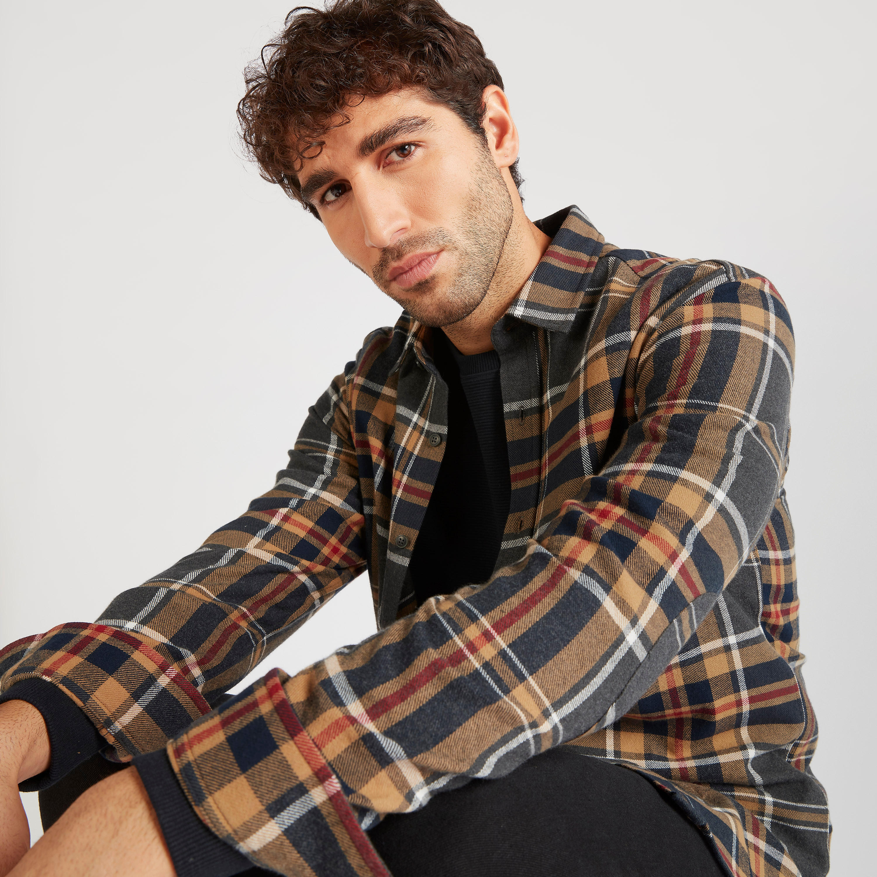 Checked Shirt with Long Sleeves and Spread Collar-men-clothing-shirts-image-1