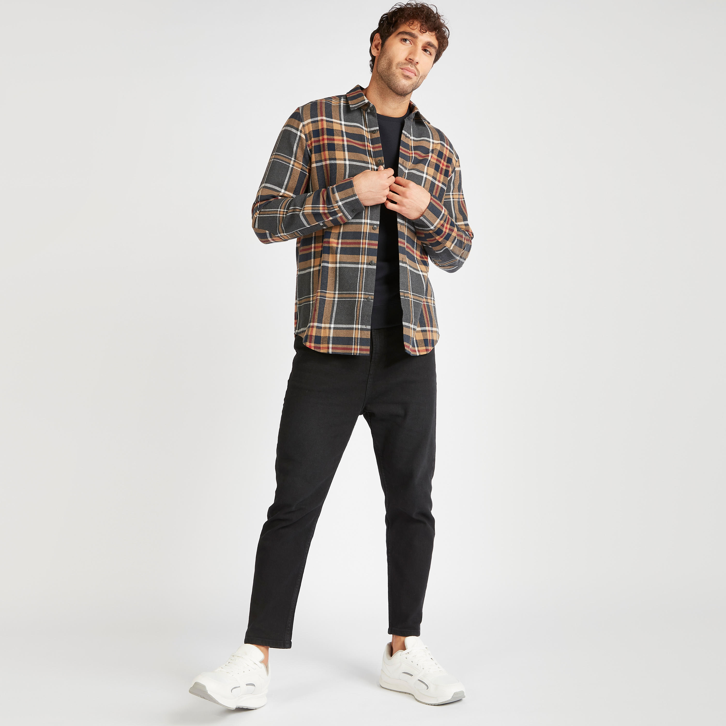 Checked Shirt with Long Sleeves and Spread Collar-men-clothing-shirts-image-2