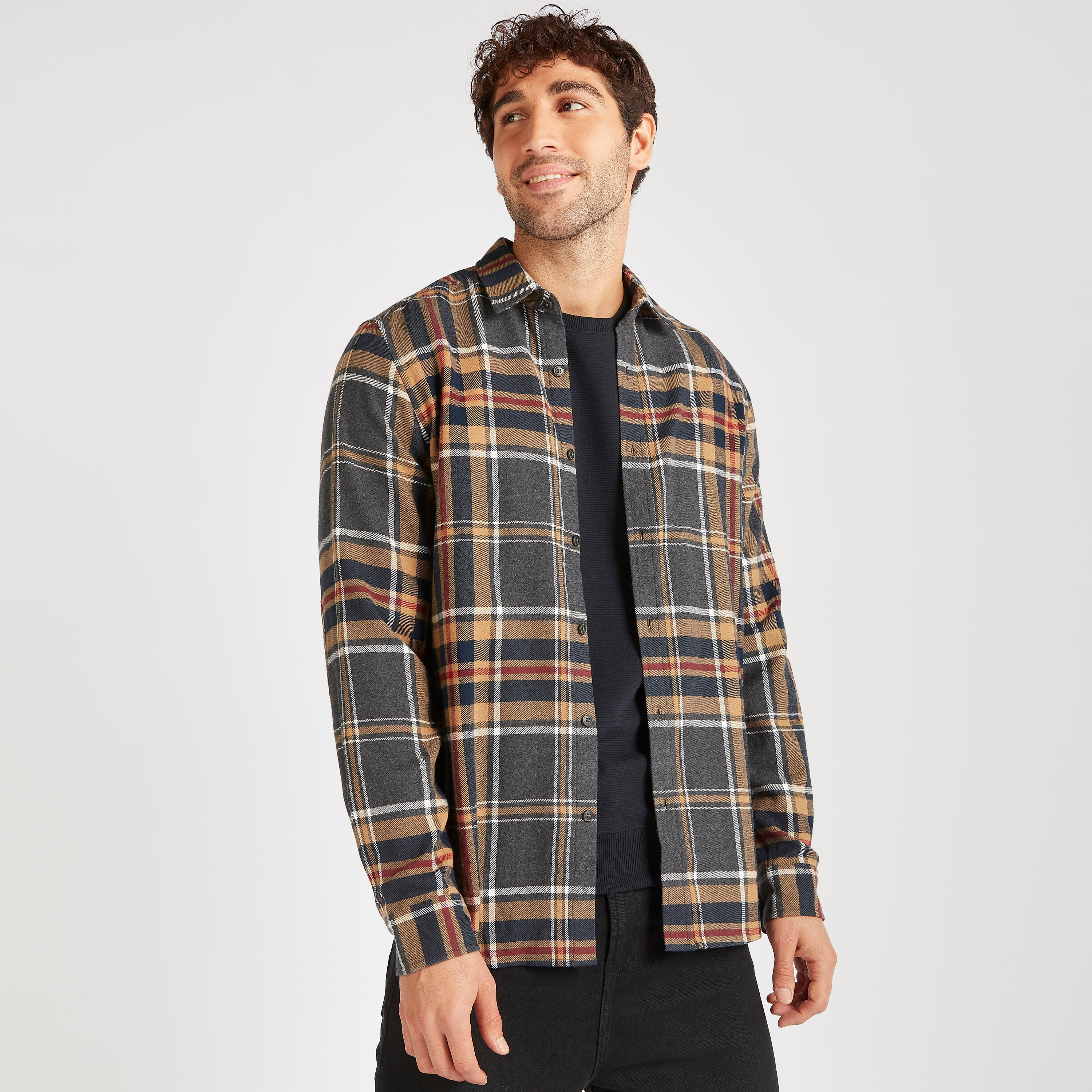 Checked Shirt with Long Sleeves and Spread Collar-men-clothing-shirts-image-3