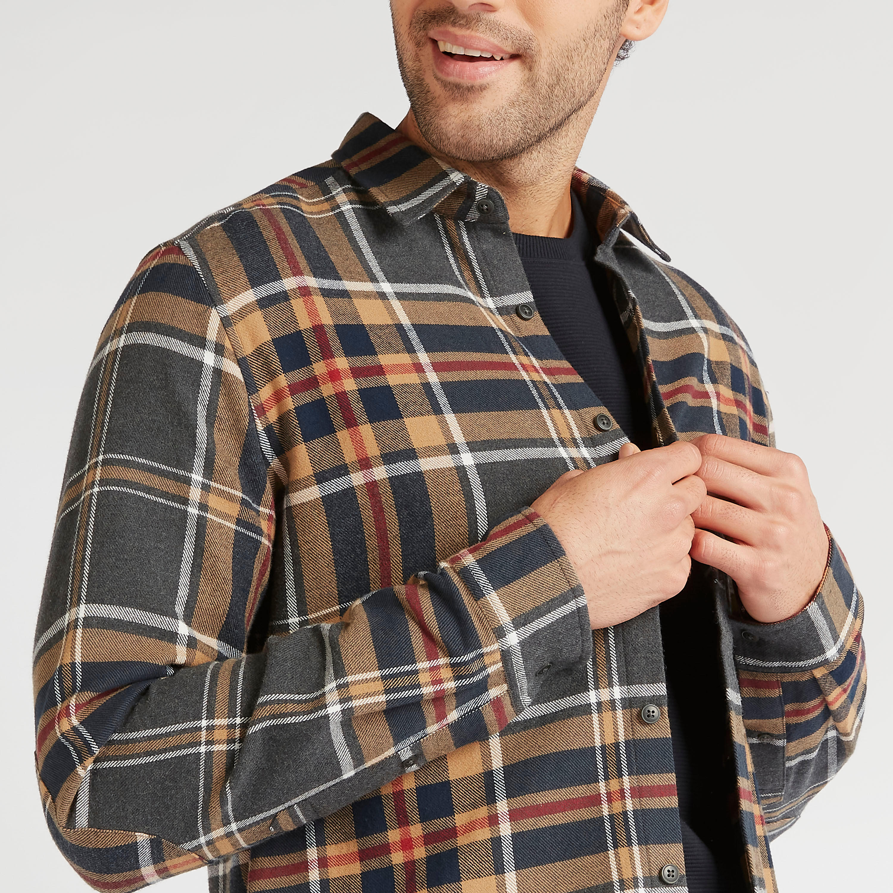 Checked Shirt with Long Sleeves and Spread Collar-men-clothing-shirts-image-5