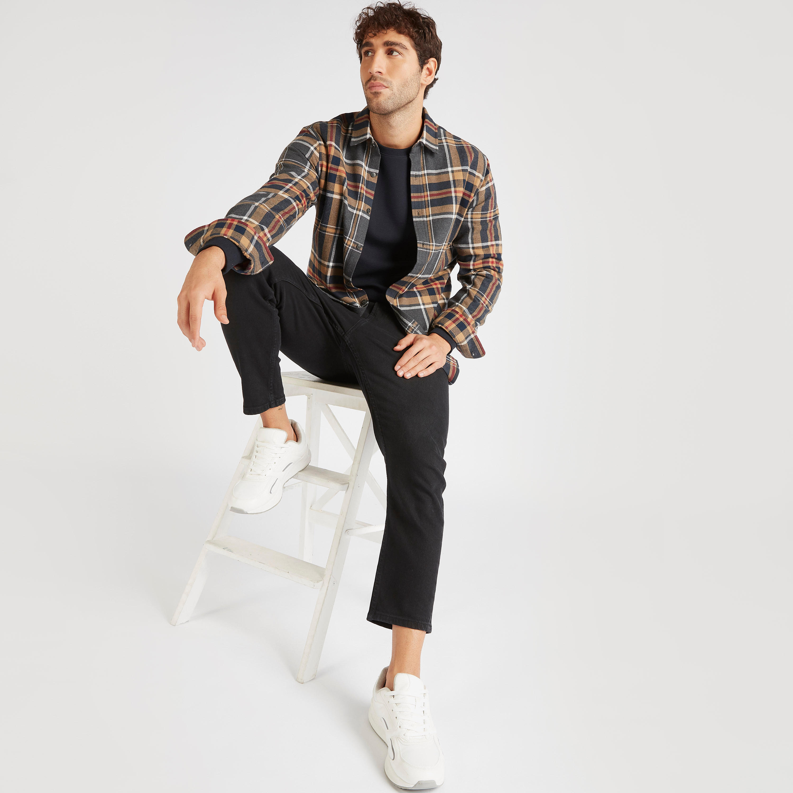 Checked Shirt with Long Sleeves and Spread Collar-men-clothing-shirts-image-6
