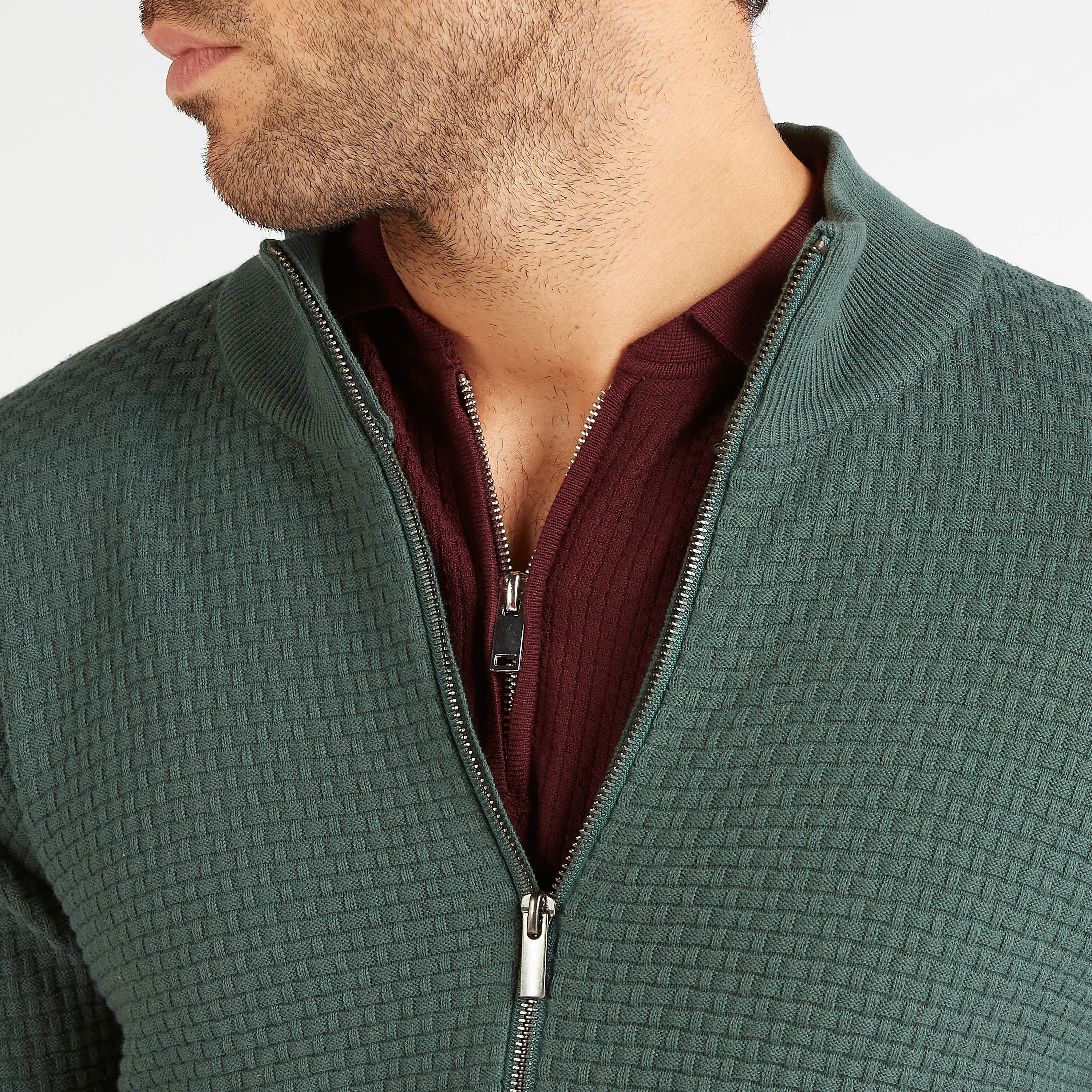 كنزة بارزة الملمس بسحّاب وأكمام طويلة-men-clothing-sweatersandpullovers-image-1