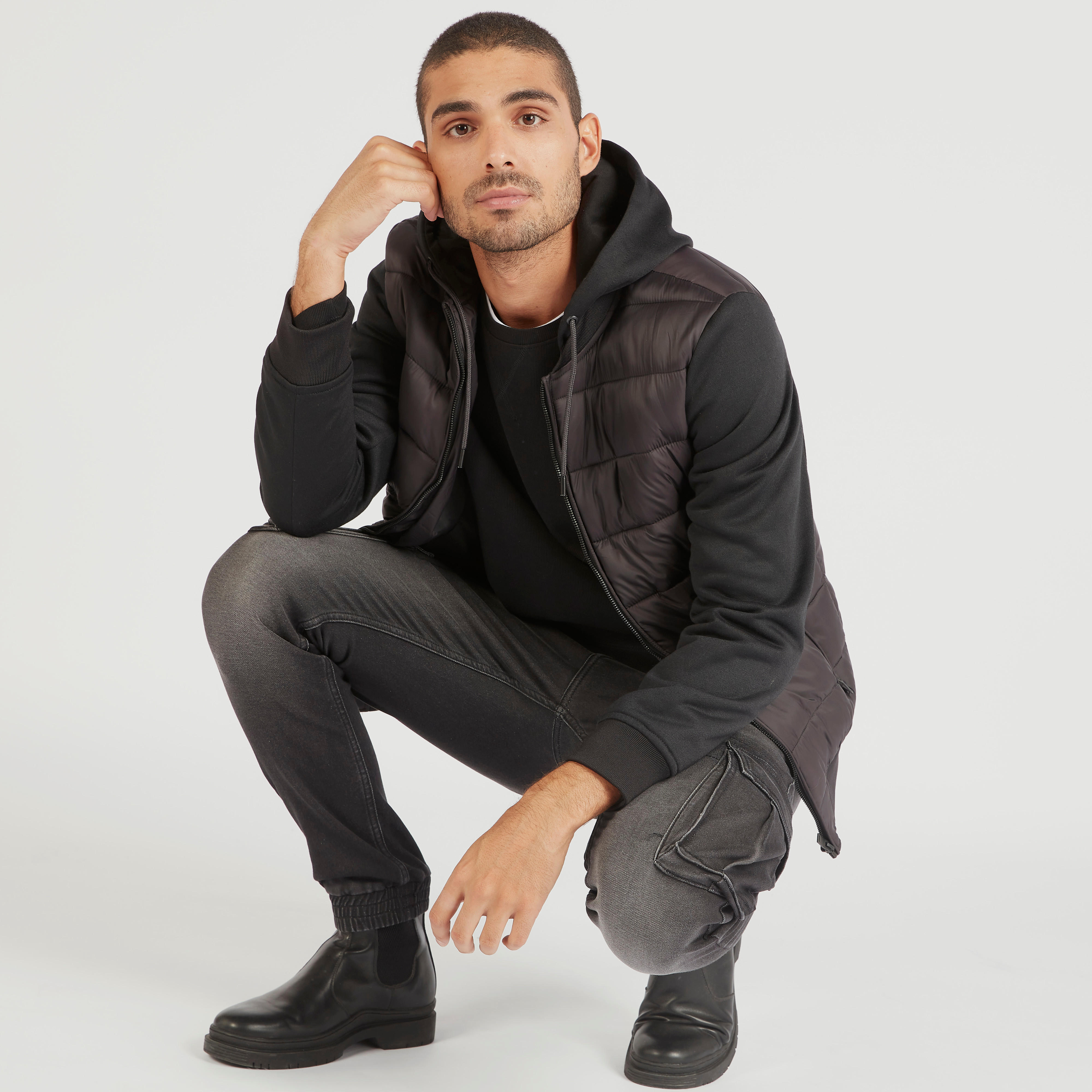 Quilted Zip Through Jacket with Long Sleeves and Hood-men-clothing-jacketsandblazers-jackets-image-1