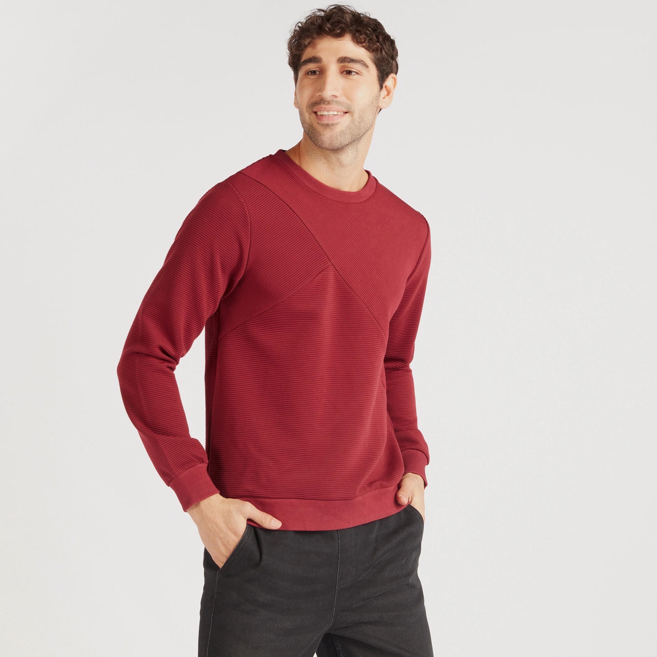 Textured Crew Neck Sweater with Long Sleeves-men-clothing-sweatersandpullovers-image-1