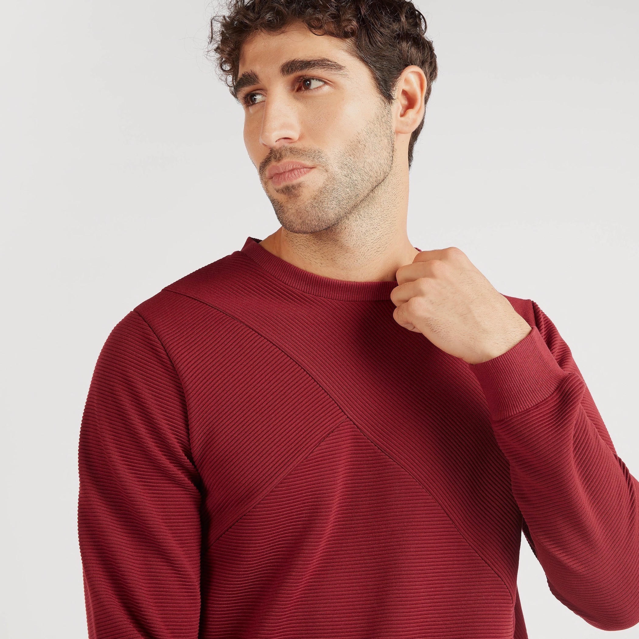 Textured Crew Neck Sweater with Long Sleeves-men-clothing-sweatersandpullovers-image-3