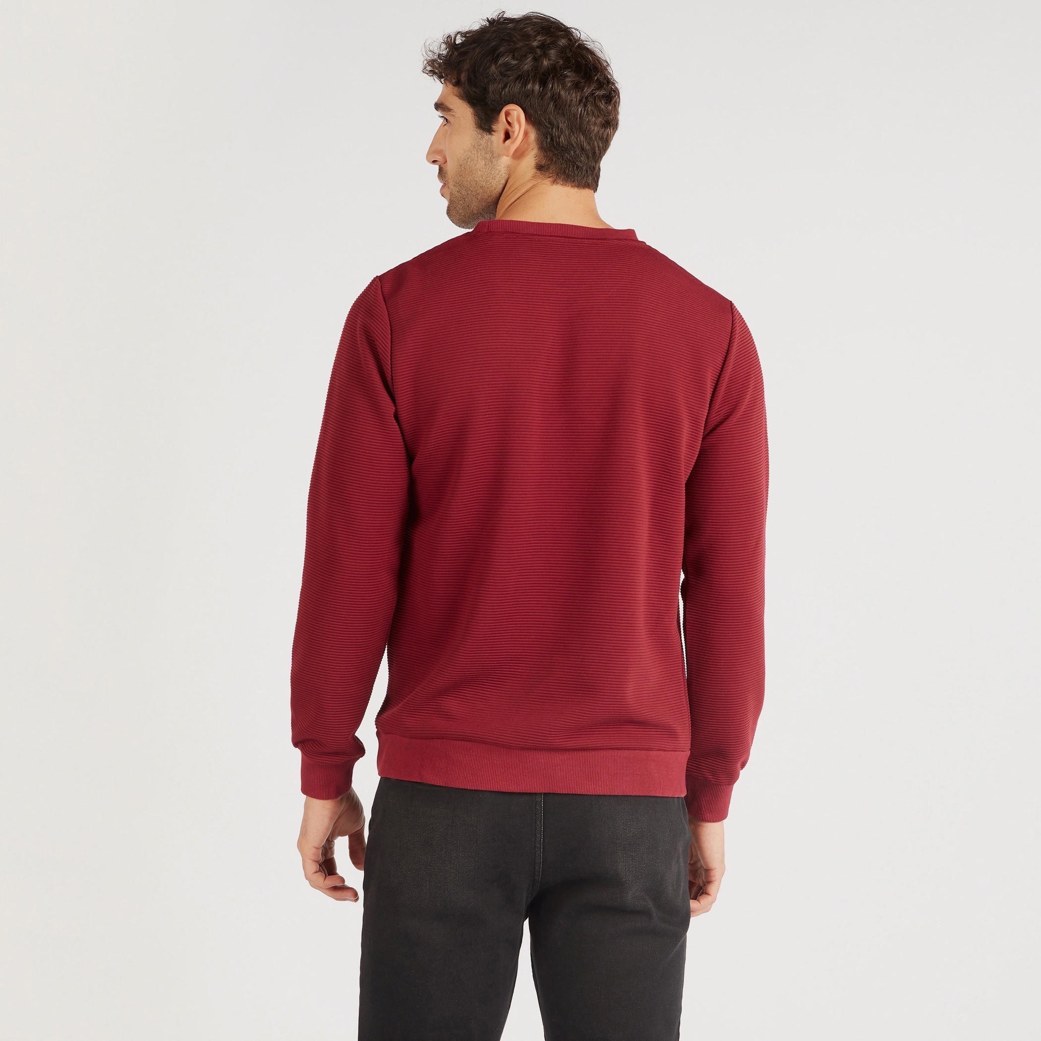 Textured Crew Neck Sweater with Long Sleeves-men-clothing-sweatersandpullovers-image-4
