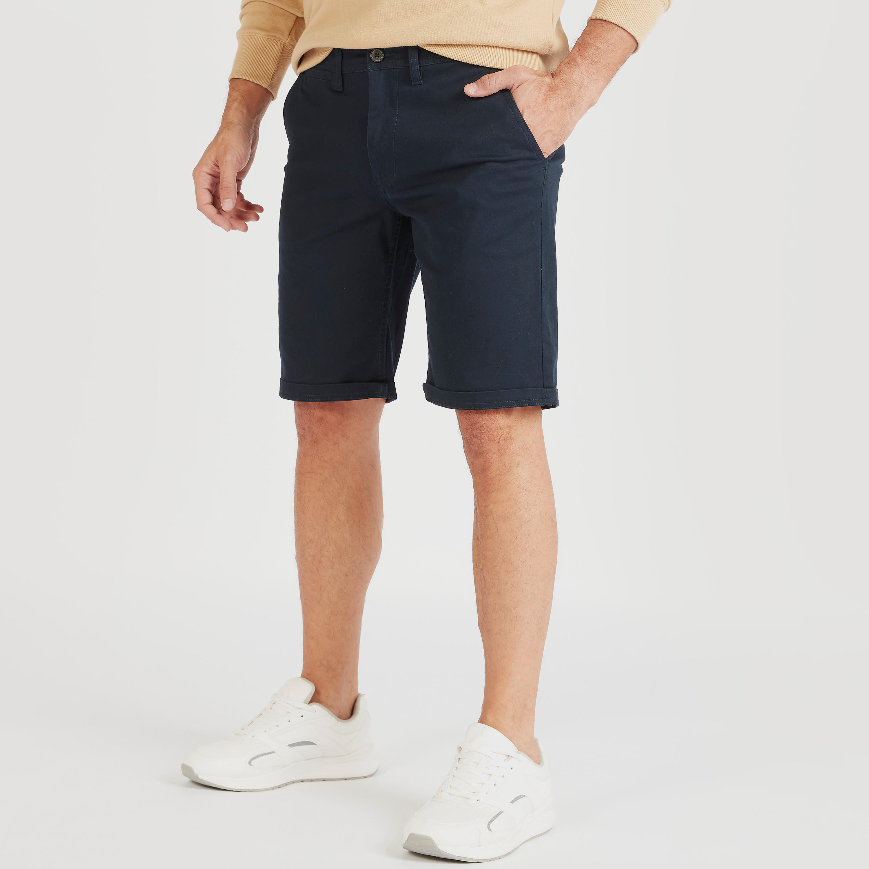 Solid Shorts with Pockets and Button Closure-men-clothing-bottoms-shorts-image-1