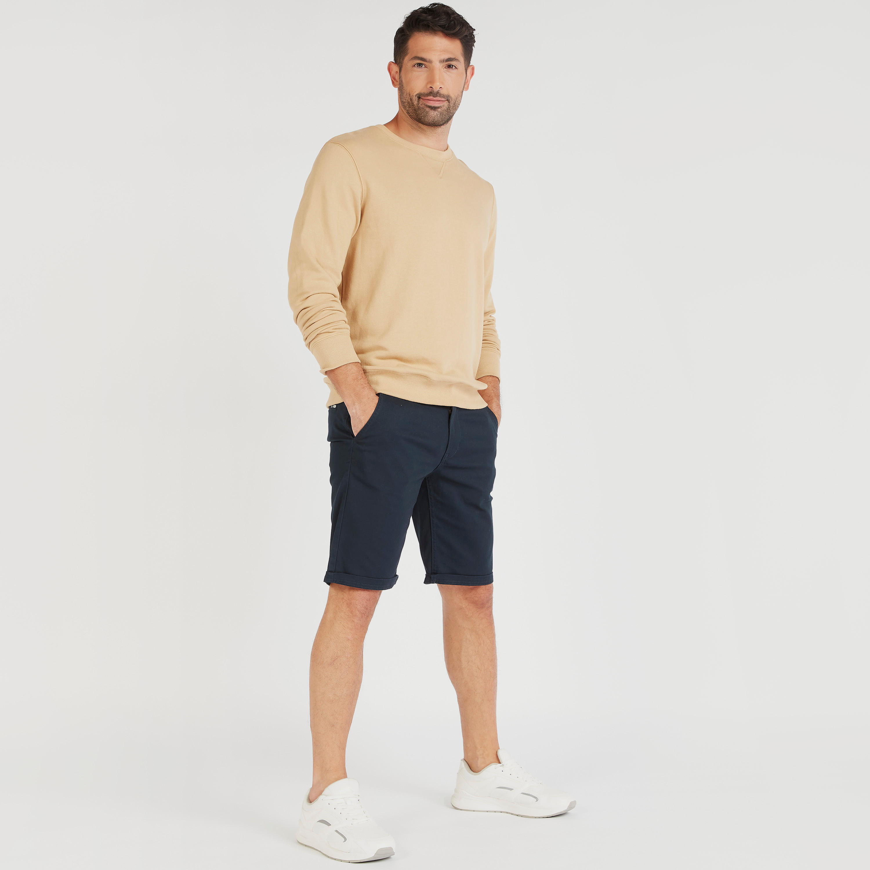 Solid Shorts with Pockets and Button Closure-men-clothing-bottoms-shorts-image-2