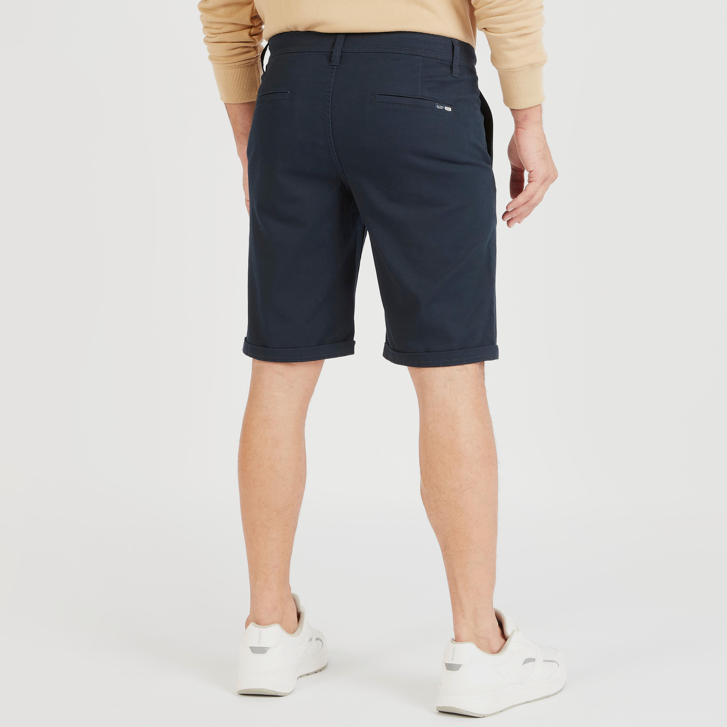 Solid Shorts with Pockets and Button Closure-men-clothing-bottoms-shorts-image-4