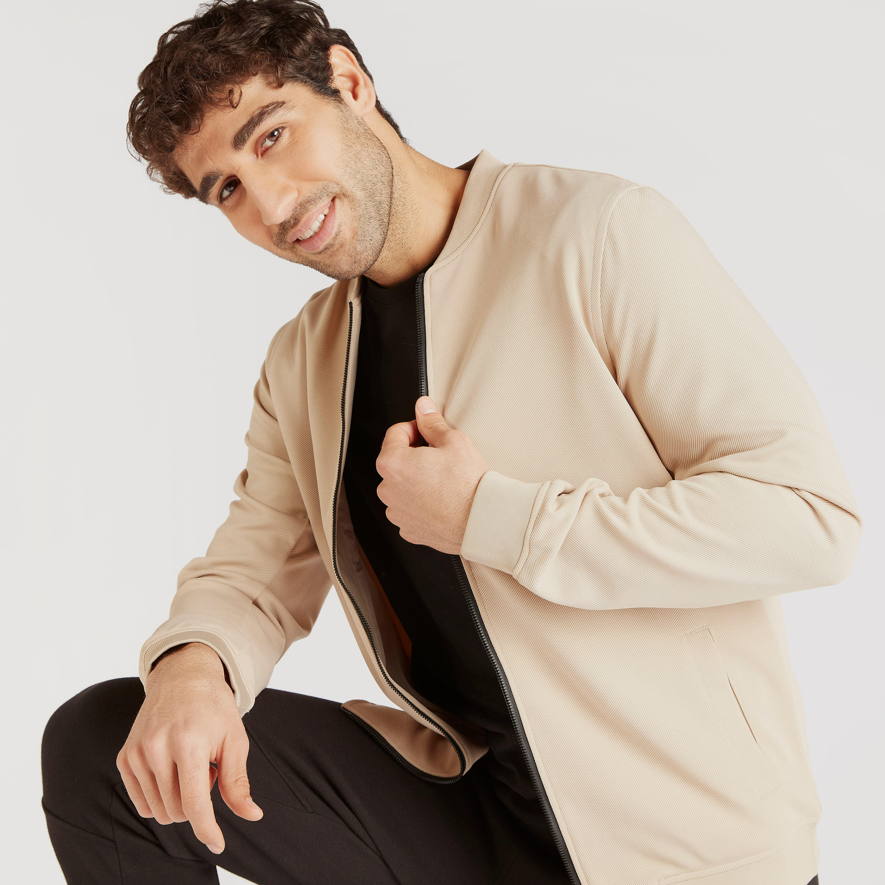 Solid Zip Through Bomber Jacket with Long Sleeves and Pockets-men-clothing-jacketsandblazers-jackets-image-1