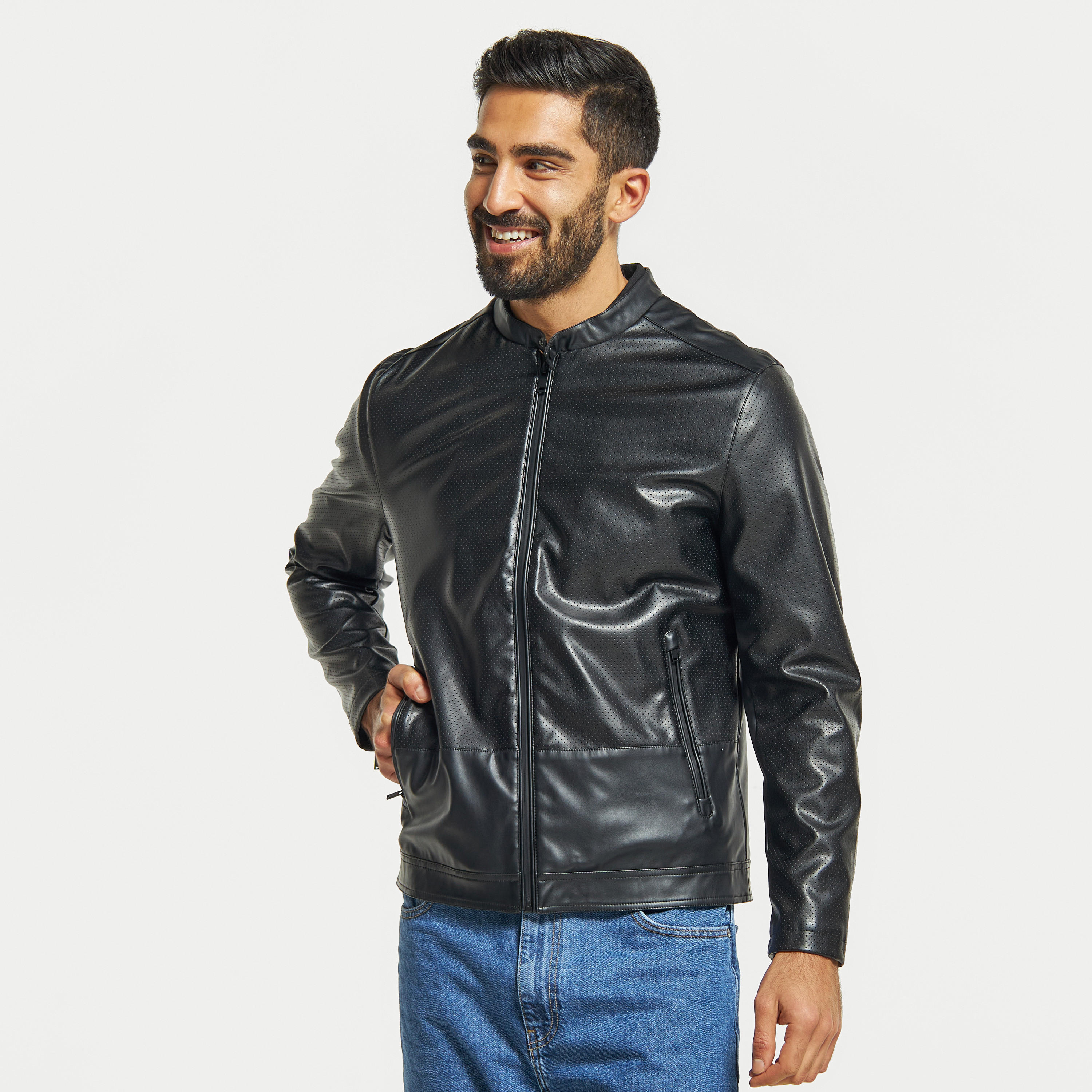 جاكيت بايكر بارز الملمس بياقة ماندارين وجيوب-men-clothing-jacketsandblazers-jackets-image-1