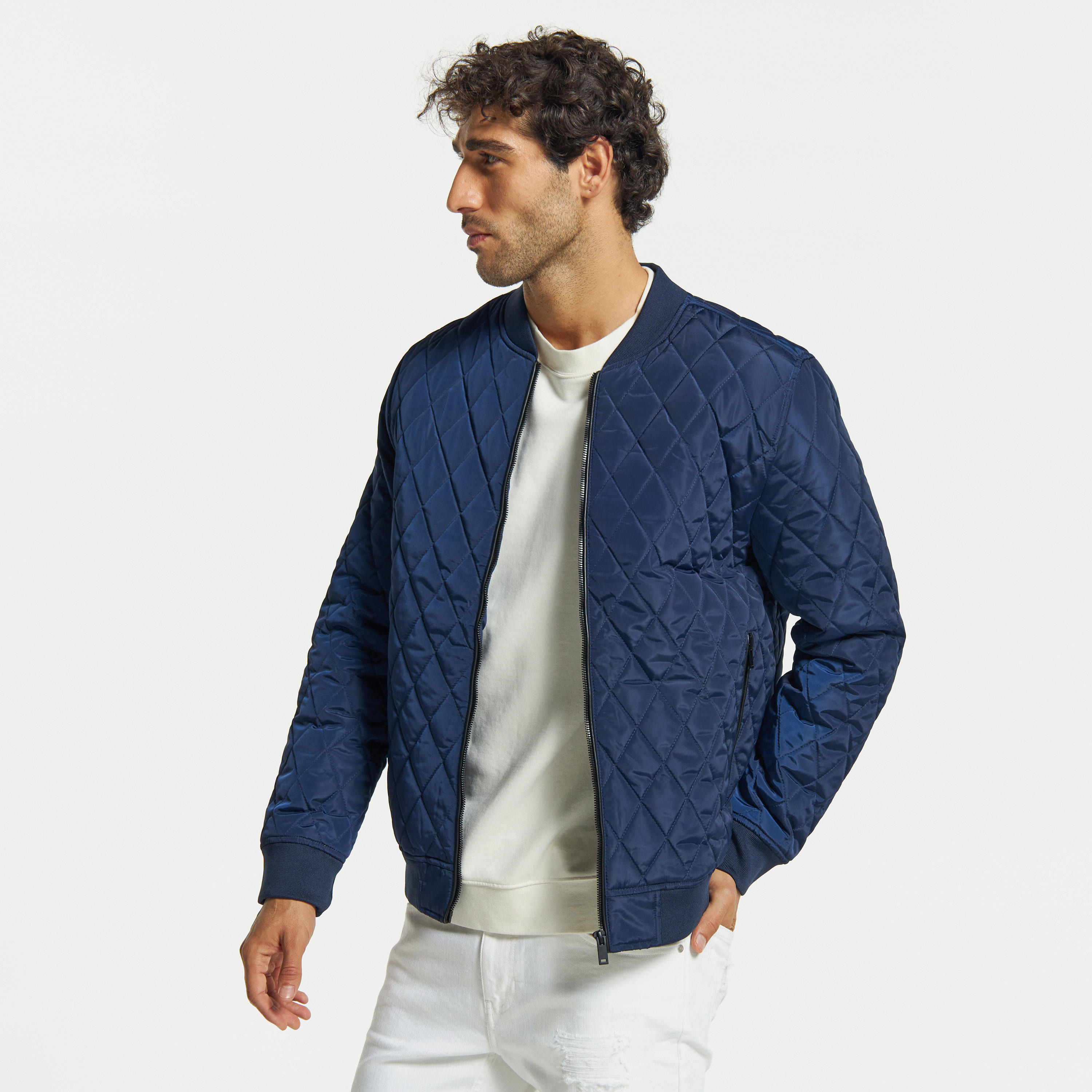Quilted Bomber Jacket with Long Sleeves and Pockets-men-clothing-jacketsandblazers-jackets-image-1