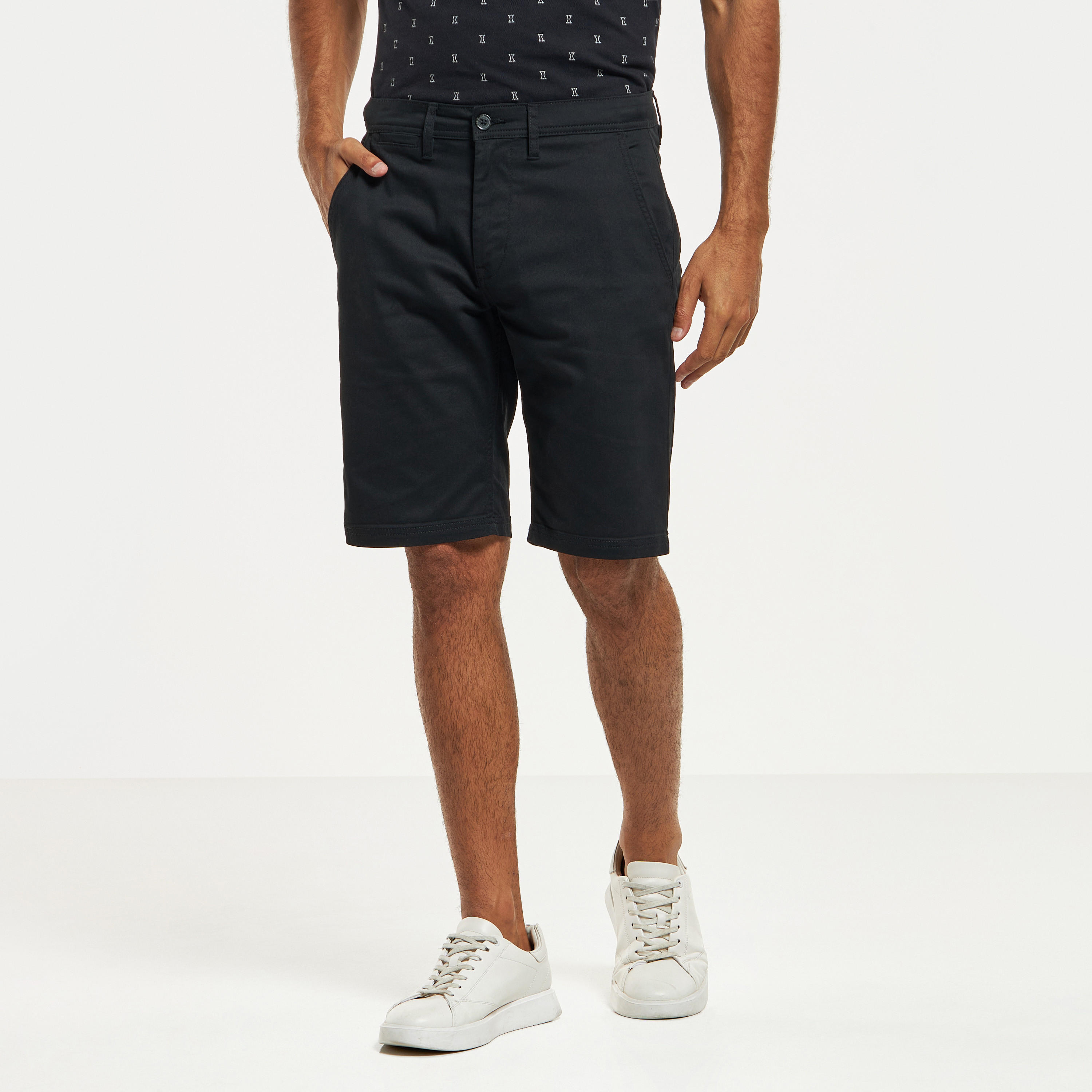 Solid Shorts with Button Closure and Pockets-men-clothing-bottoms-shorts-image-1