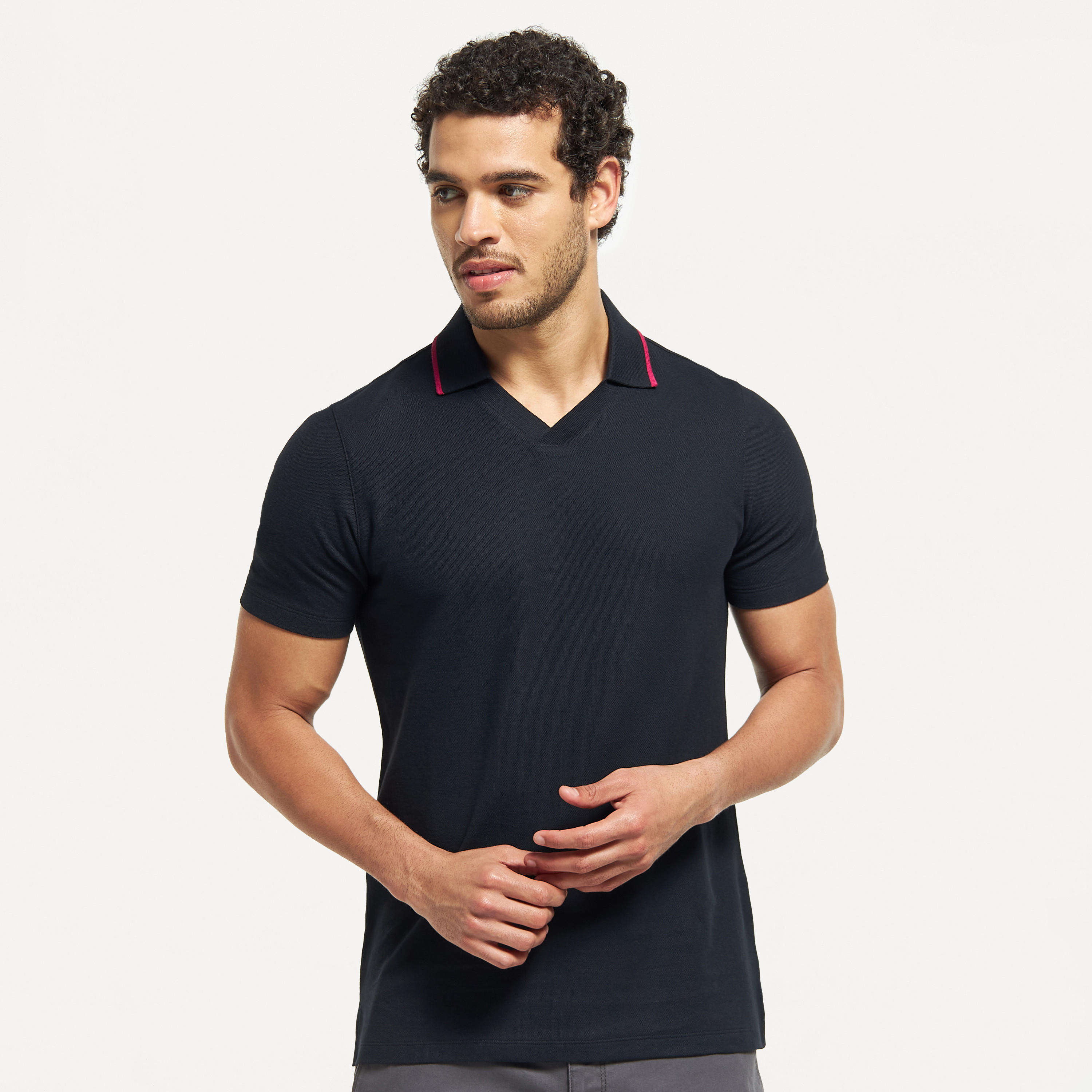 تيشيرت بولو سادة بأكمام قصيرة-men-clothing-tshirtsandpolos-polos-image-4