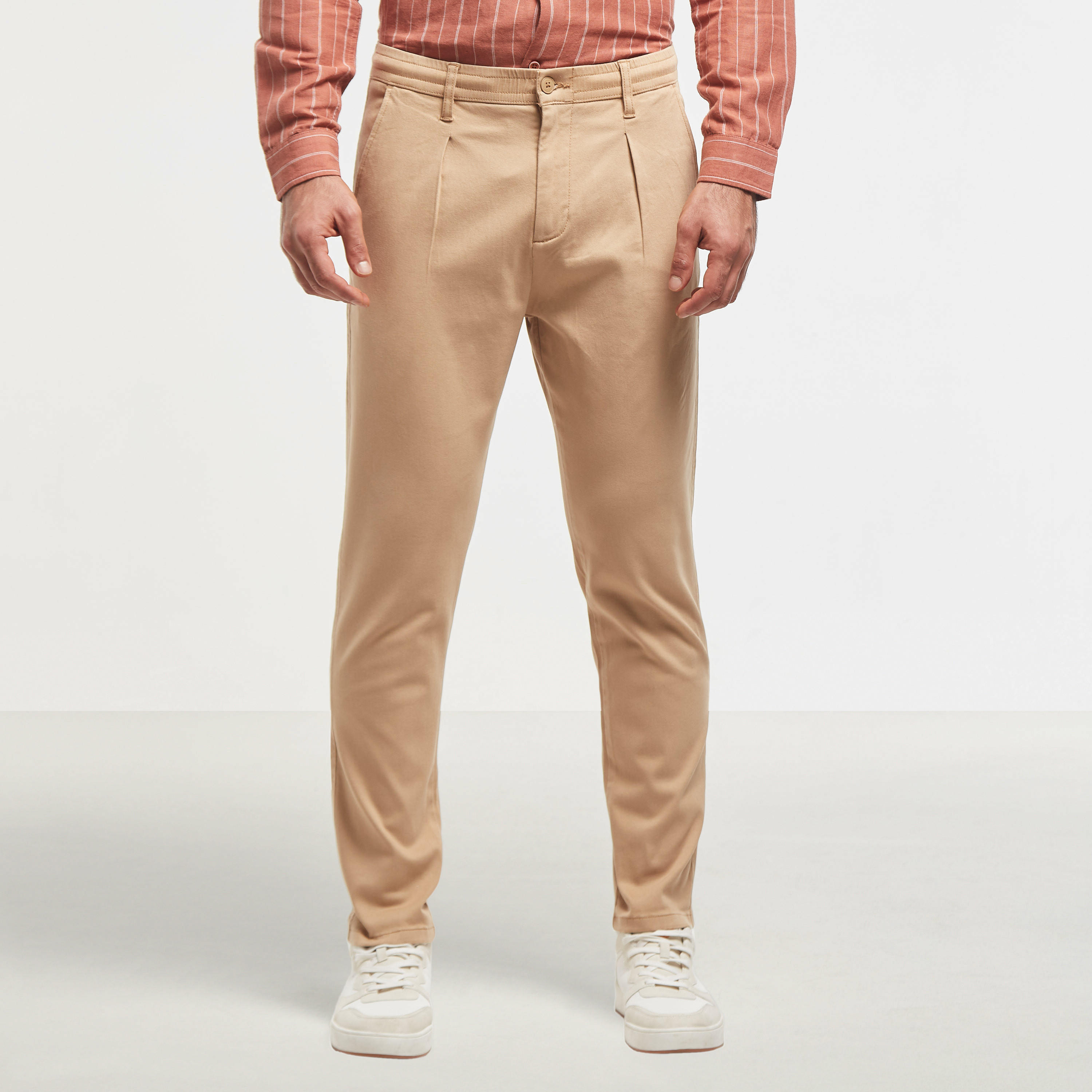 Solid Regular Fit Trousers with Pleat Detail and Button Closure-men-clothing-bottoms-trousersandchinos-trousers-image-1
