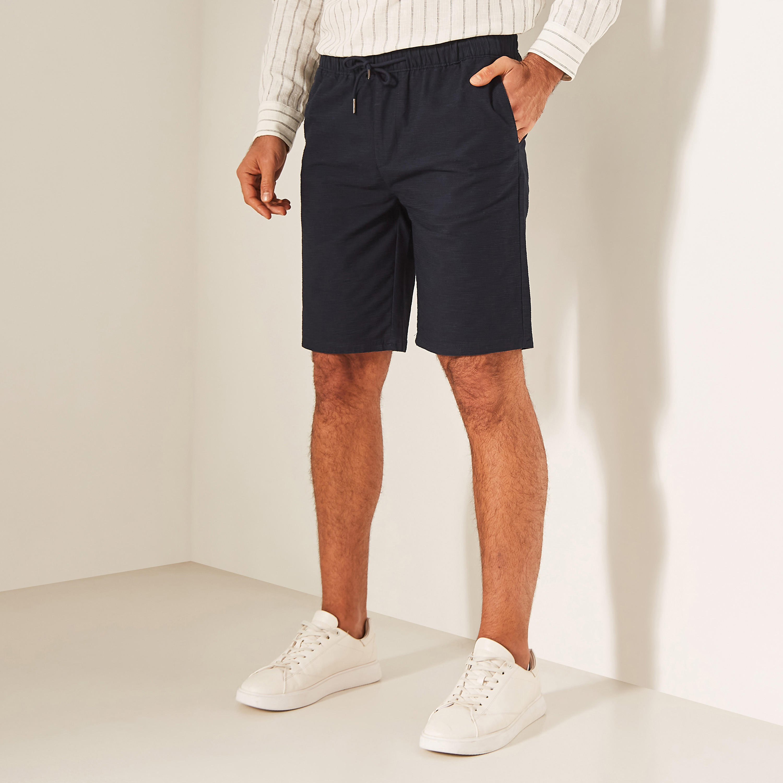 Solid Shorts with Drawstring Closure and Pockets-men-clothing-bottoms-shorts-image-1